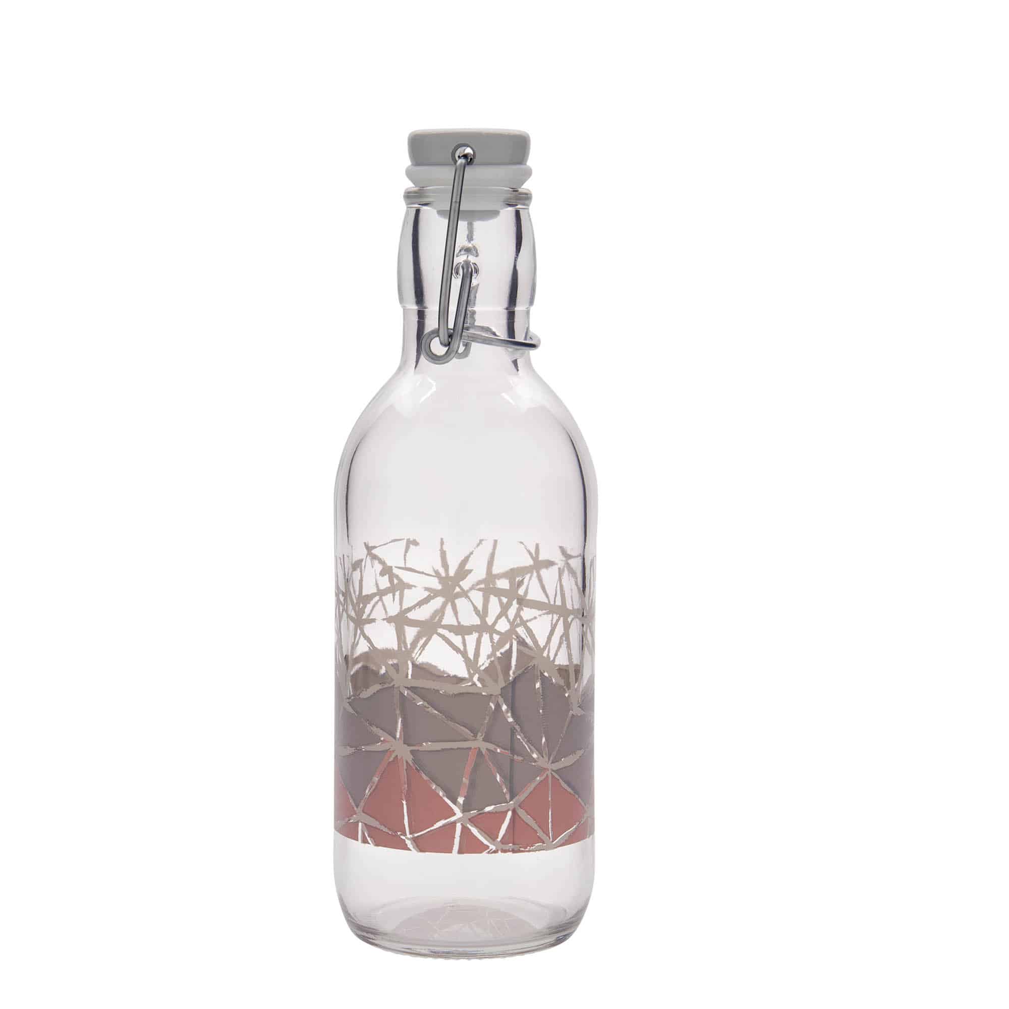 500 ml Glasflasche Emilia bedruckt 'Manolibera rosa', Mündung: Bügelverschluss