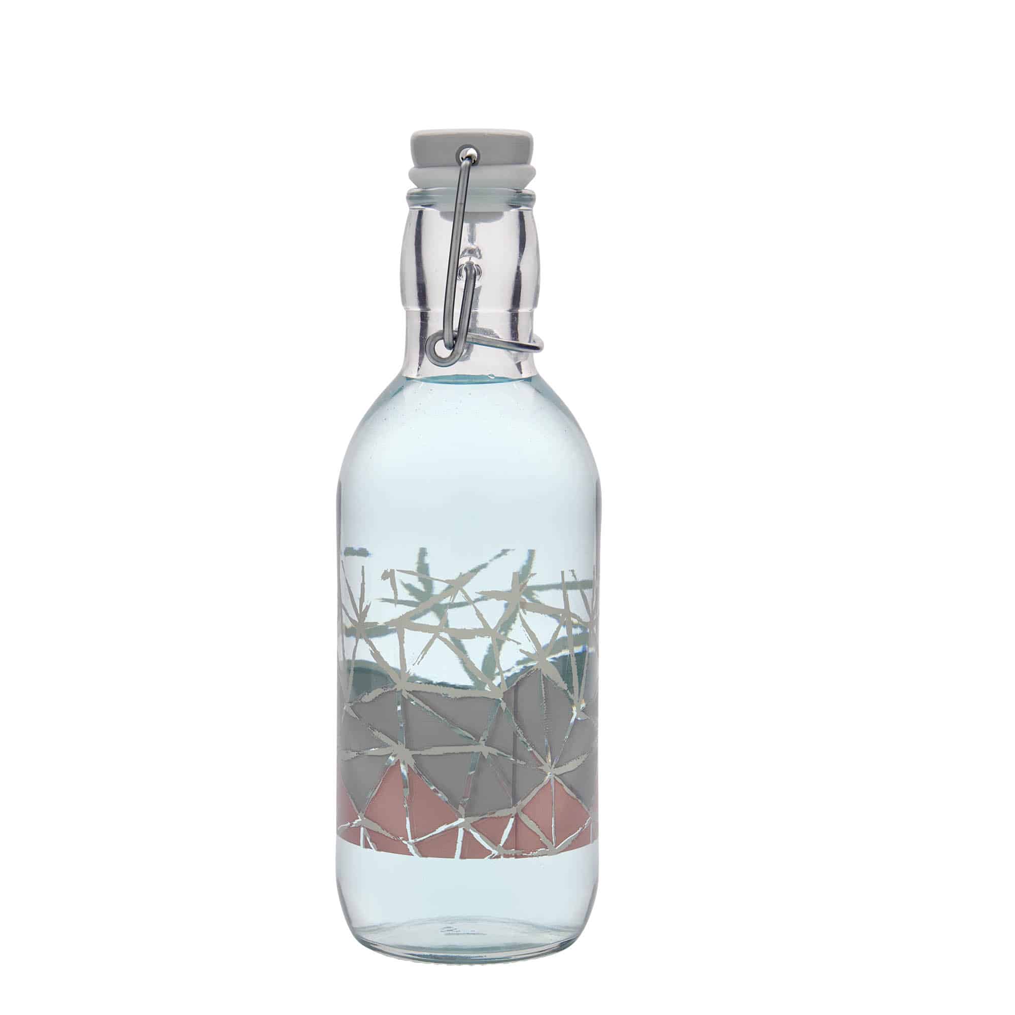 500 ml Glasflasche Emilia bedruckt 'Manolibera rosa', Mündung: Bügelverschluss