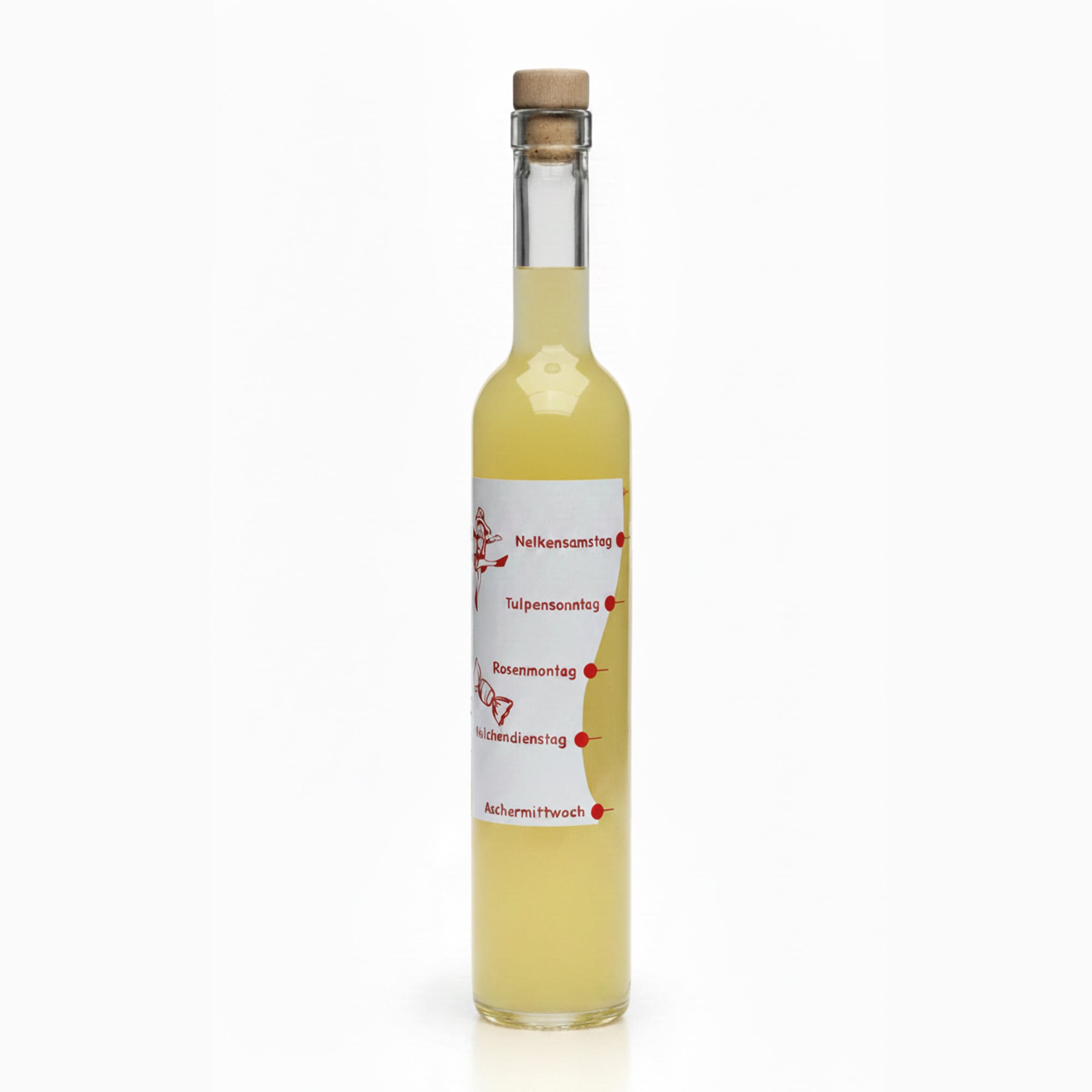 500 ml Glasflasche Maximo bedruckt „Karneval“, Mündung: Kork