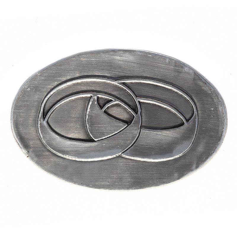 Zinnetikett 'Trauringe', oval, Metall, silber