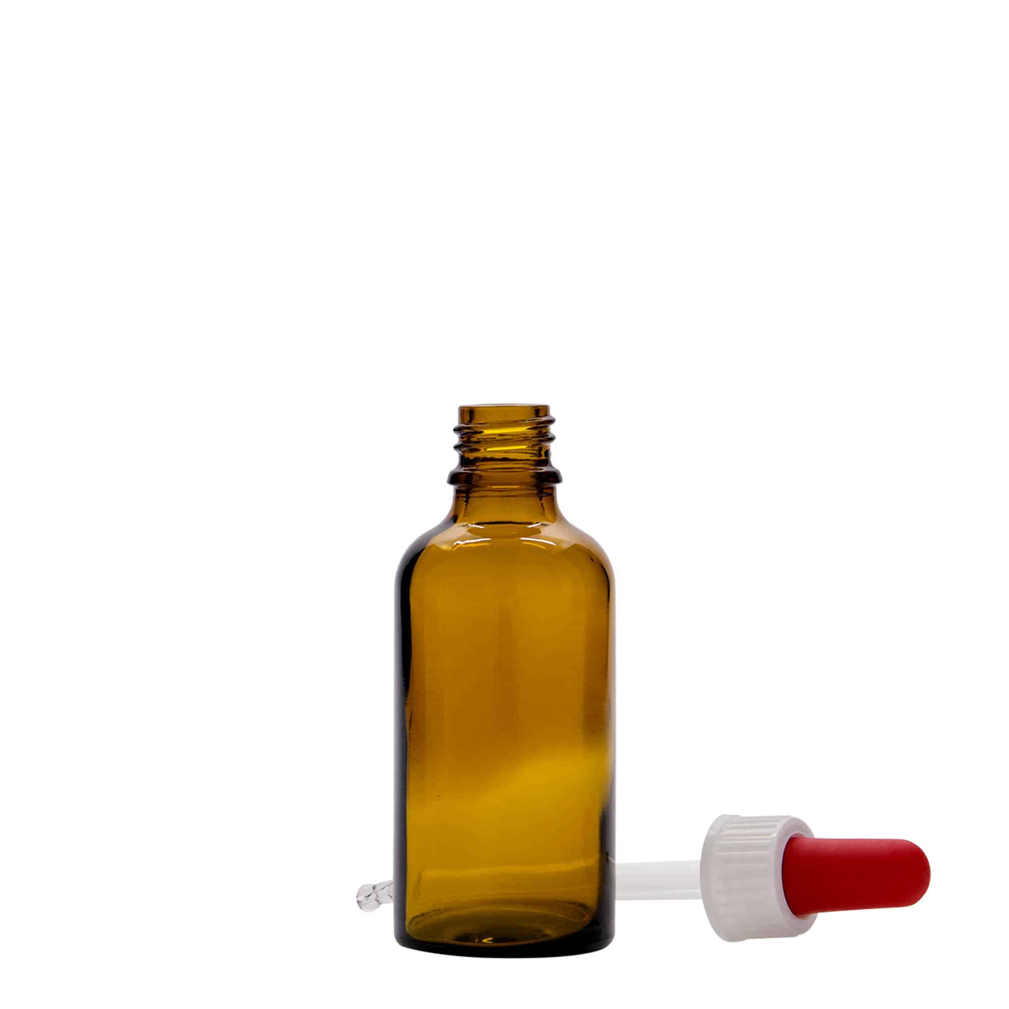 50 ml Pipettenflasche Medizin, Glas, braun-rot, Mündung: DIN 18