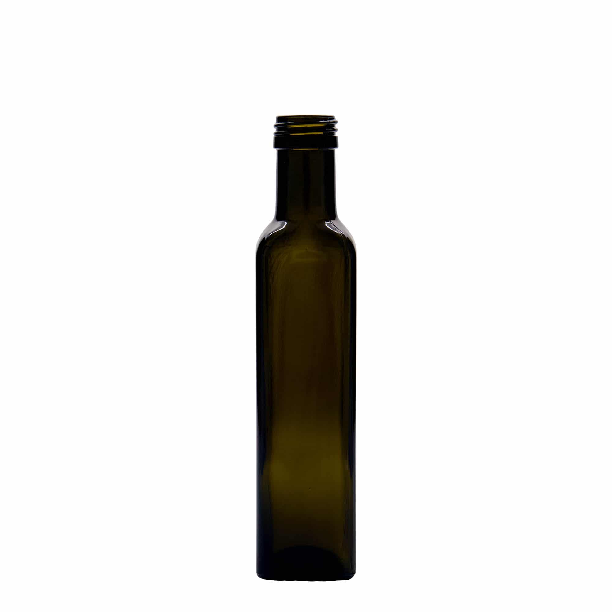 250 ml Glasflasche 'Marasca', quadratisch, antikgrün, Mündung: PP 31,5