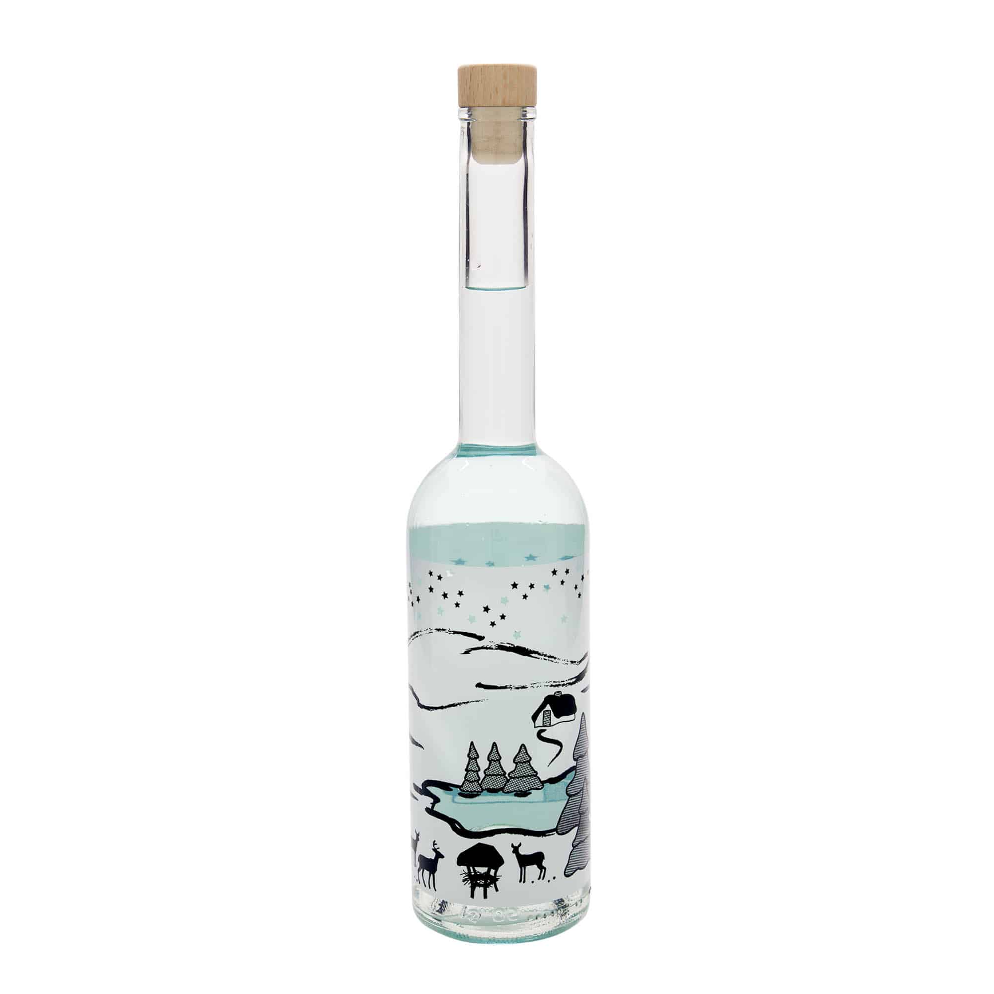 500 ml Glasflasche „Opera“, Motiv: Wintertraum-Bianco, Mündung: Kork