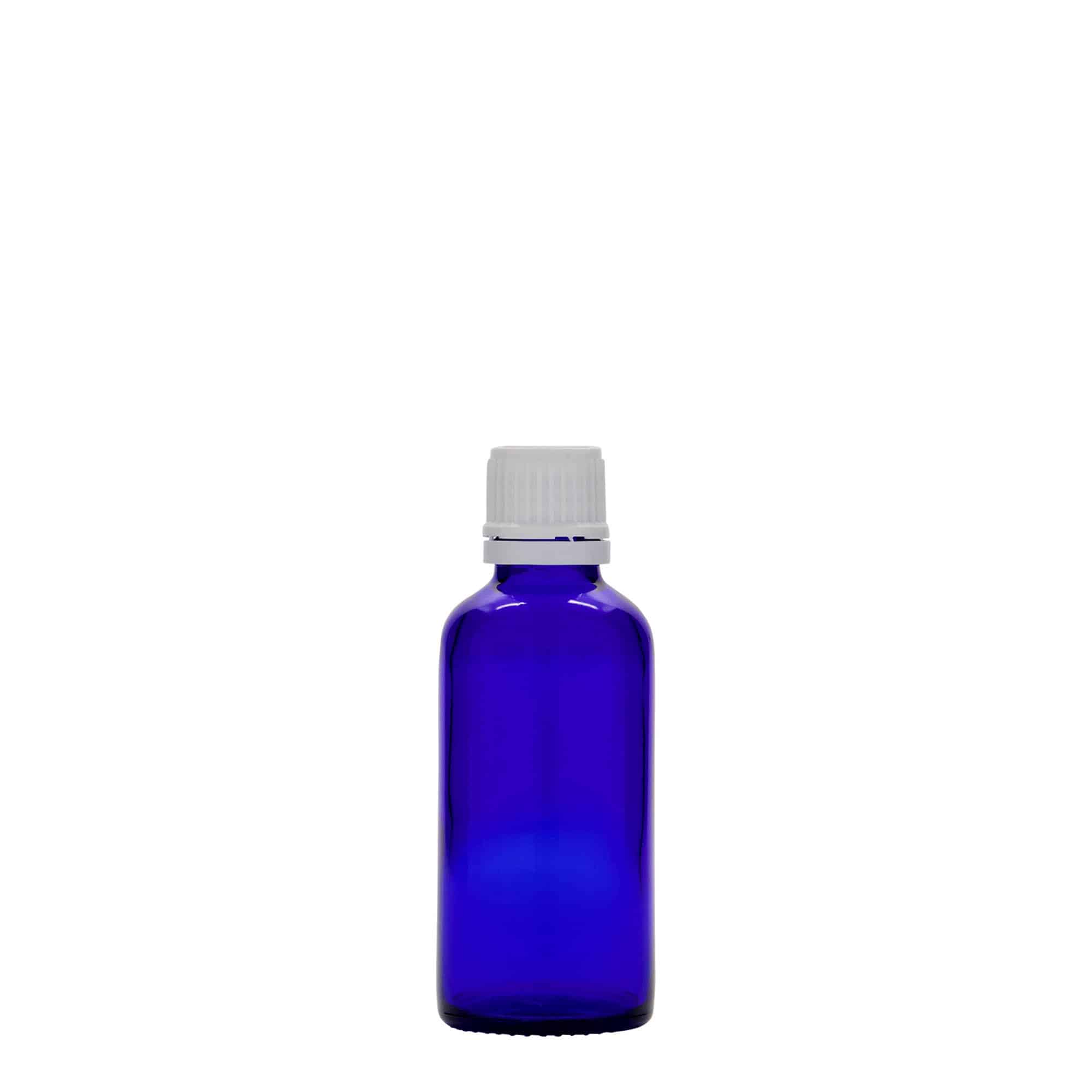 50 ml Medizinflasche, Glas, royalblau, Mündung: DIN 18