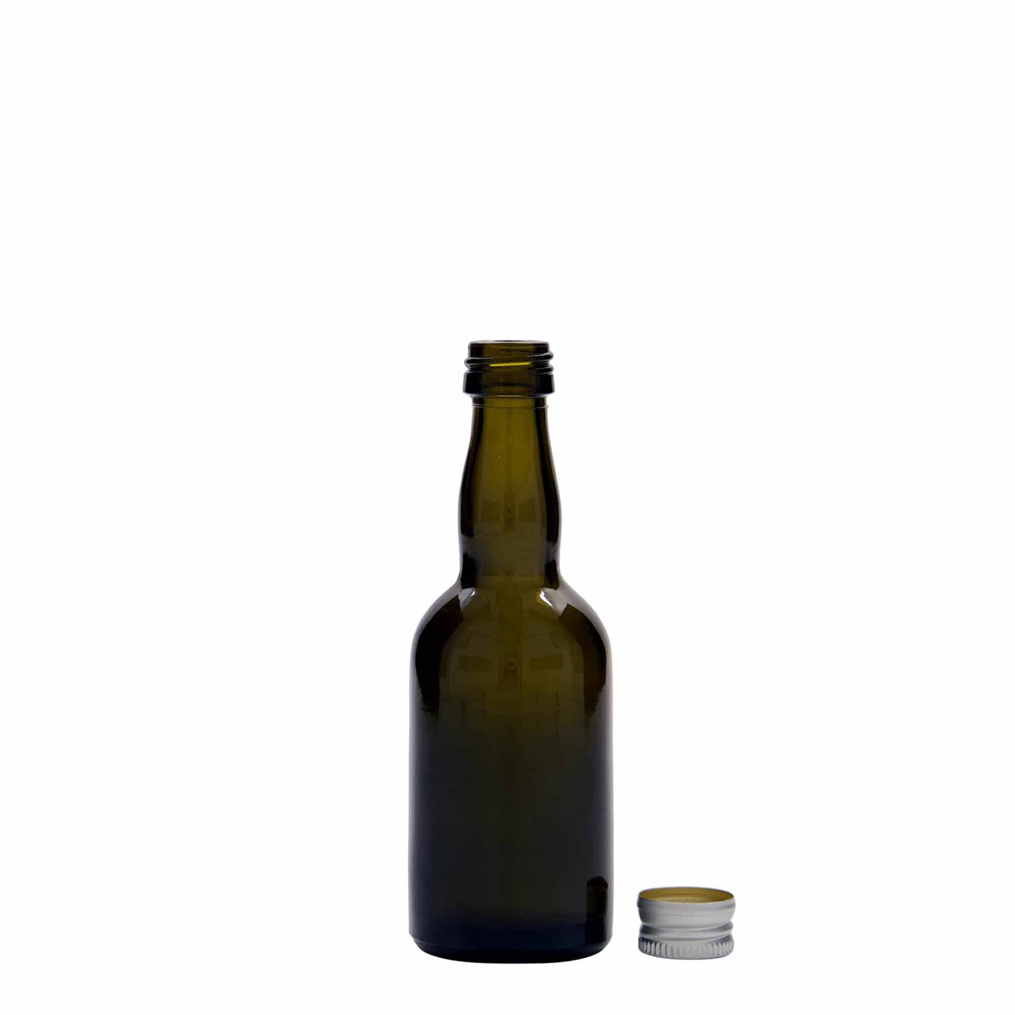 50 ml Glasflasche „Proba“, antikgrün, Mündung: PP 18