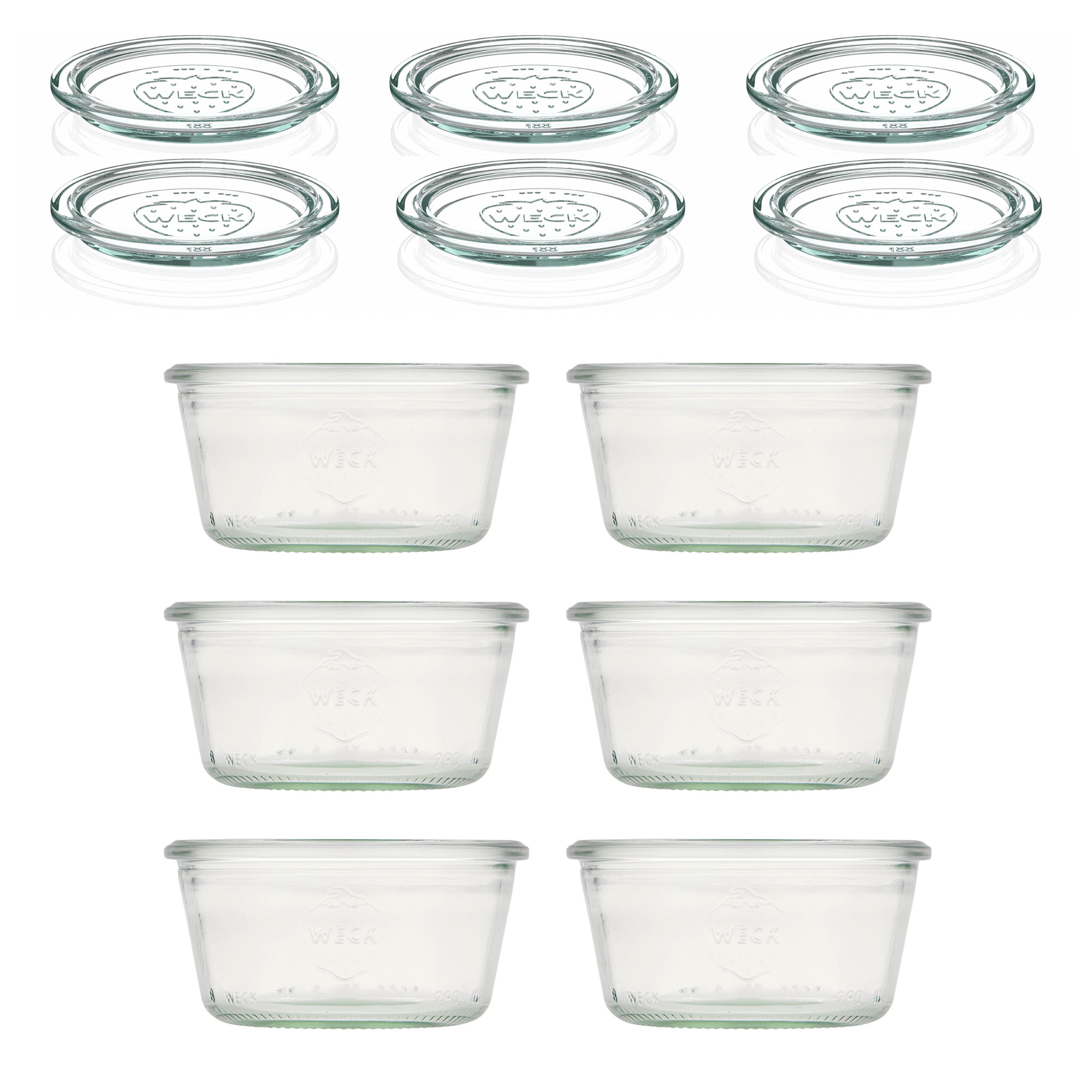 6x 290 ml WECK-Sturzglas flach mit Glasdeckel RR 100