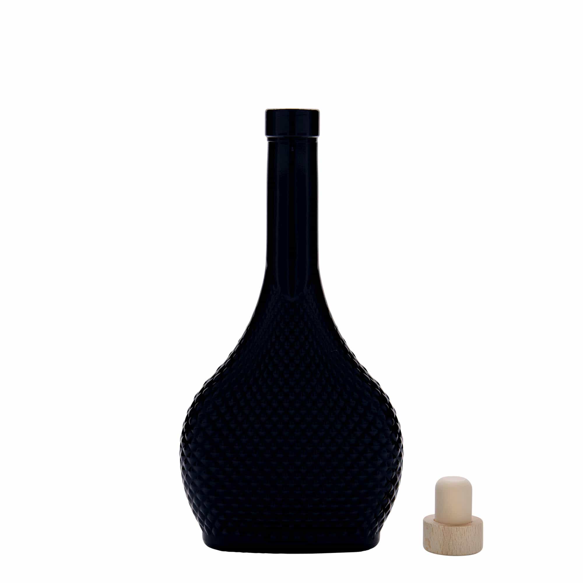 200 ml Glasflasche 'Contessa Diamante', oval, schwarz, Mündung: Kork