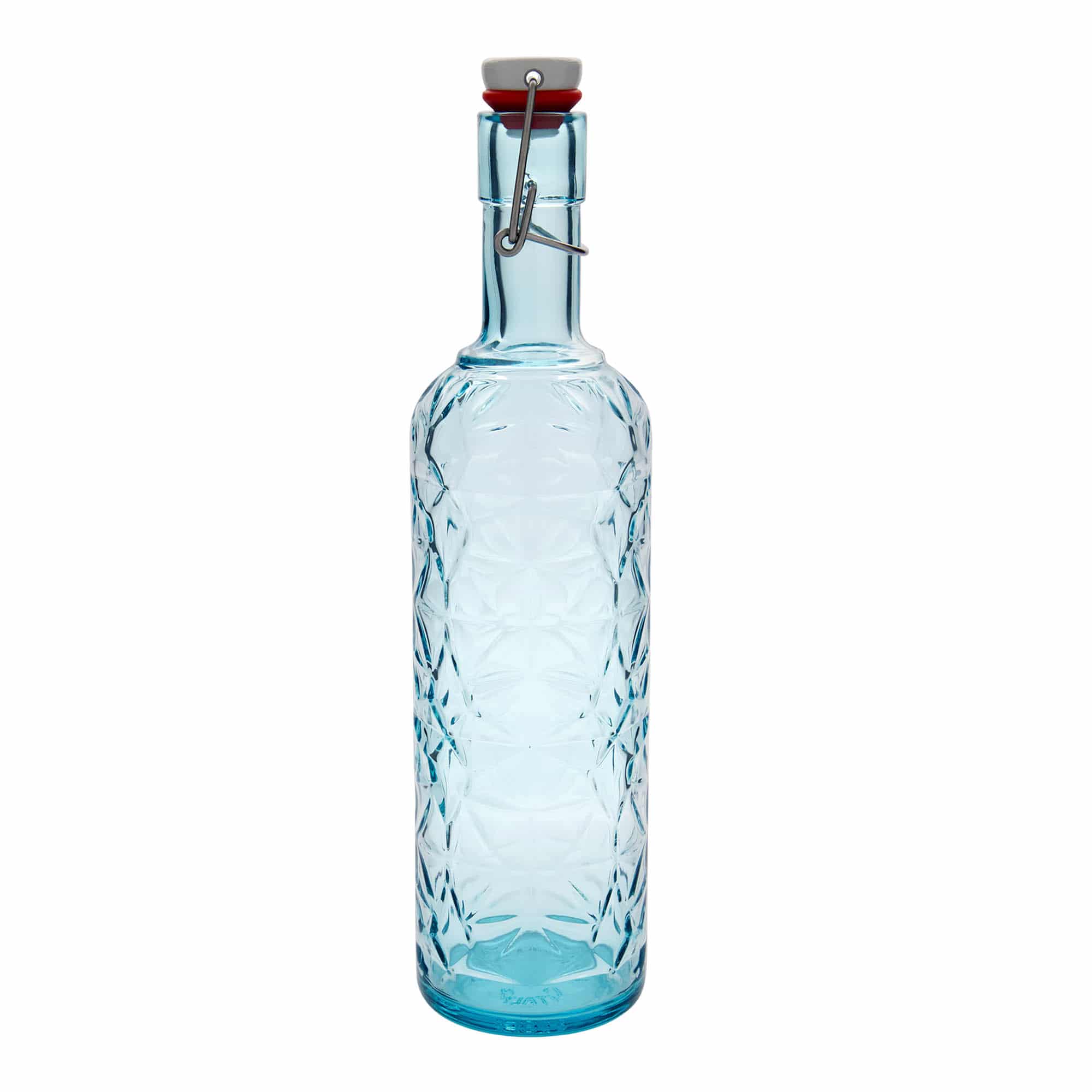 1.000 ml Glasflasche „Oriente“, azurblau, Mündung: Bügelverschluss