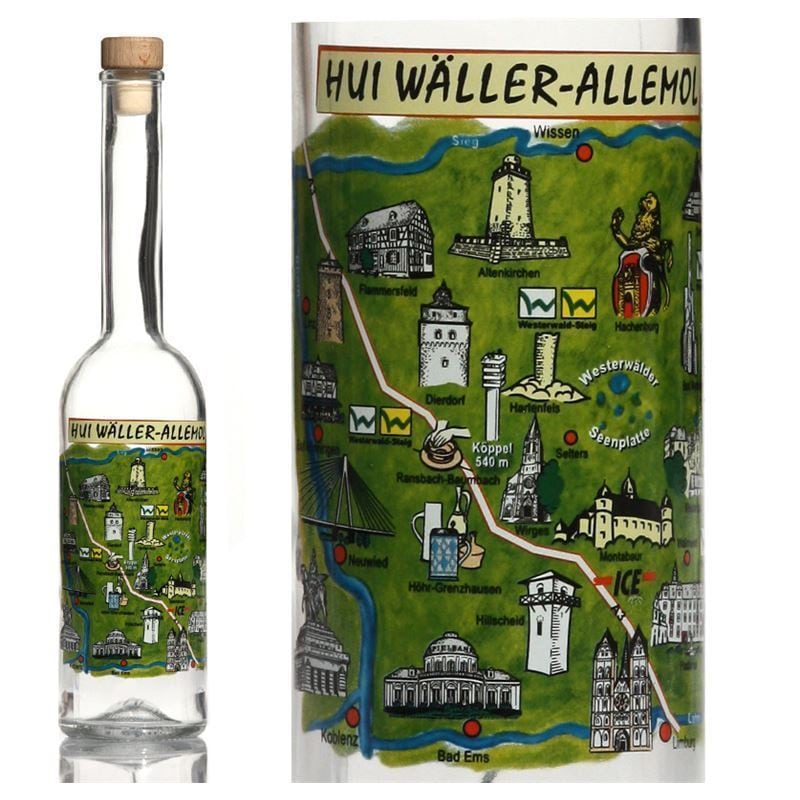 500 ml Glasflasche 'Opera', Motiv: Westerwald, Mündung: Kork 500 ml Glasflasche 'Opera', Motiv: Westerwald, Mündung: Kork