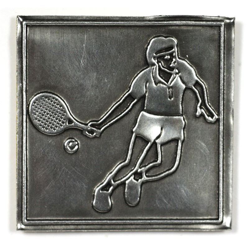 Zinnetikett 'Tennis', quadratisch, Metall, silber