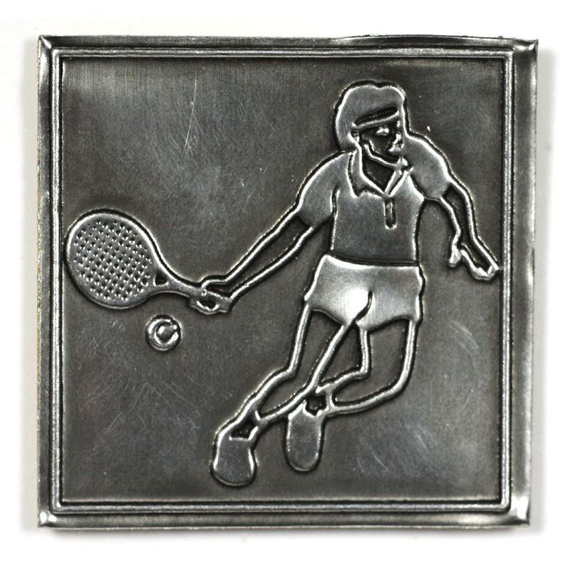 Zinnetikett 'Tennis', quadratisch, Metall, silber Zinnetikett 'Tennis', quadratisch, Metall, silber