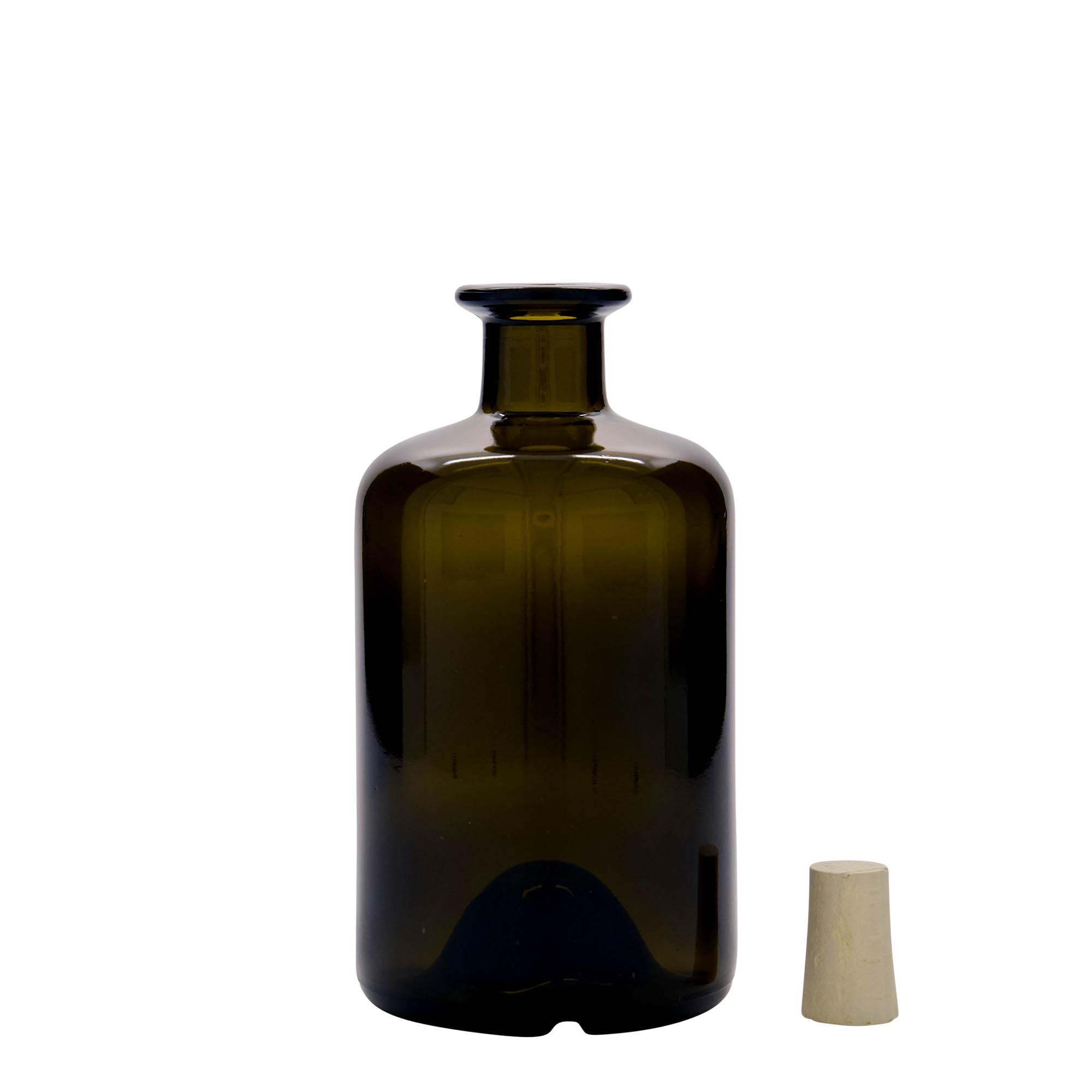 500 ml Glasflasche Apotheker, antikgrün, Mündung: Kork