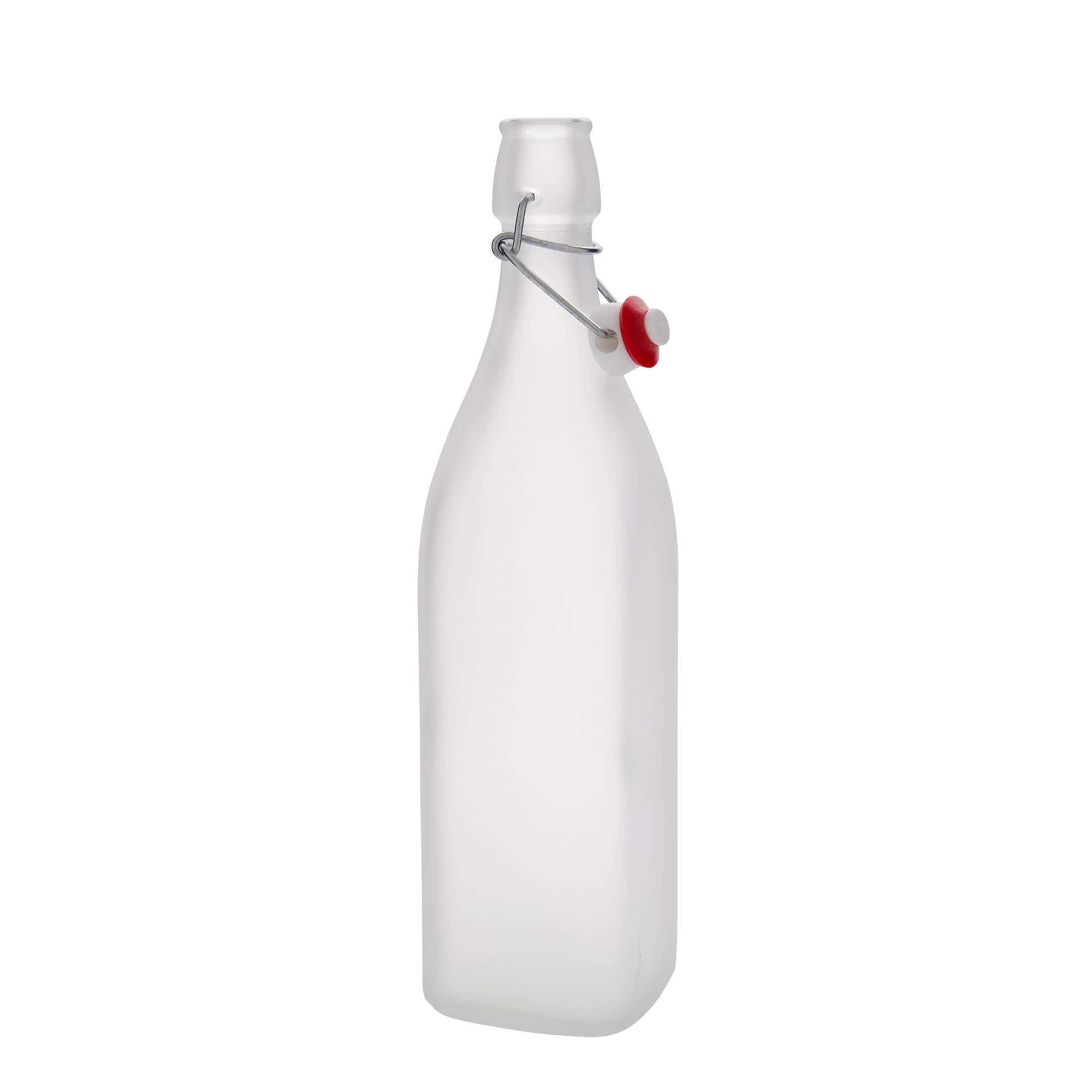 1.000 ml Glasflasche 'Swing', quadratisch, geeist, Mündung: Bügelverschluss