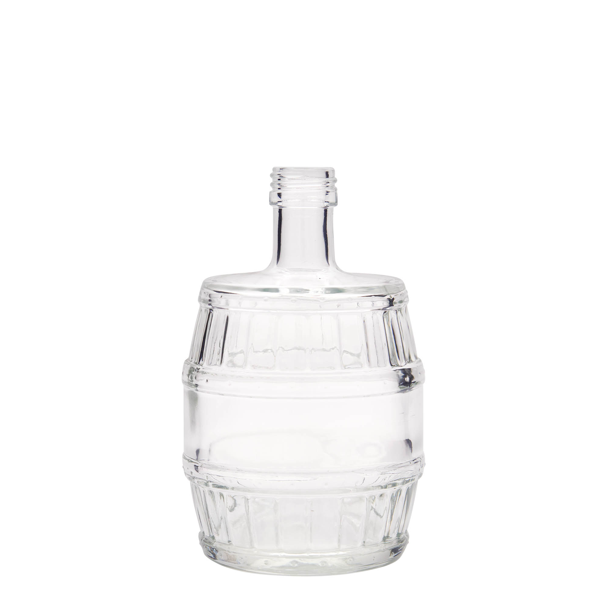 500 ml Glasflasche 'Fass', Mündung: PP 28 500 ml Glasflasche 'Fass', Mündung: PP 28