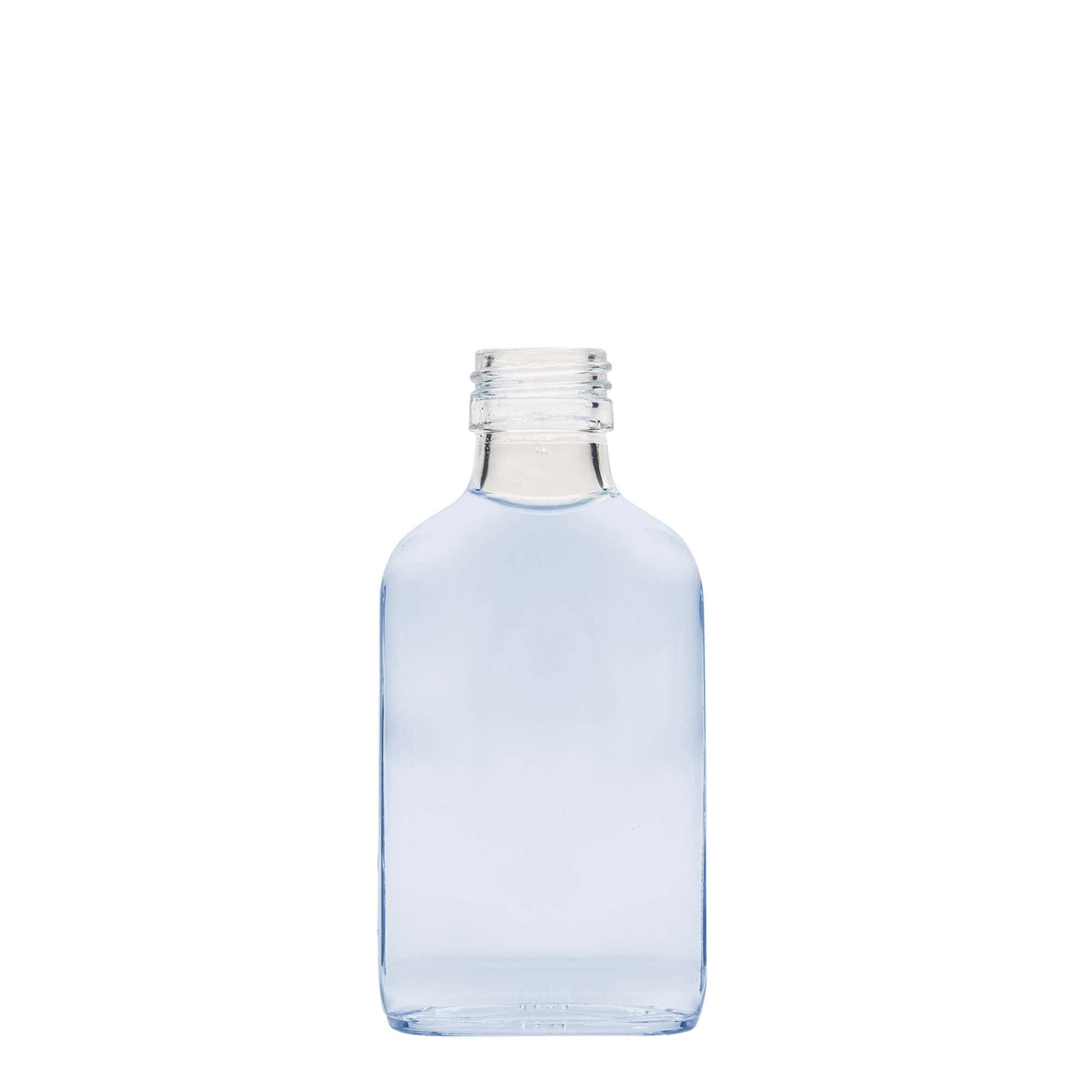 100 ml Taschenflasche, rechteckig, Glas, Mündung: PP 28 100 ml Taschenflasche, rechteckig, Glas, Mündung: PP 28