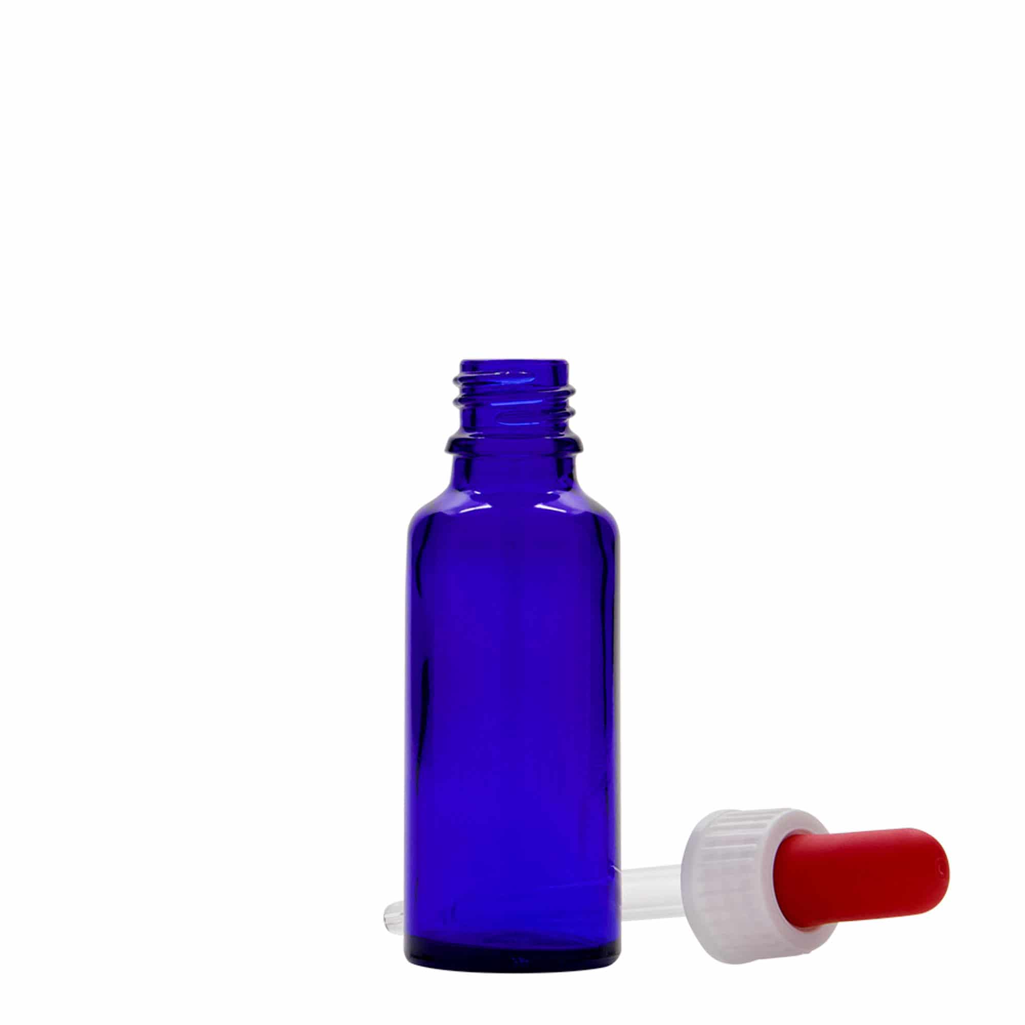 30 ml Pipettenflasche Medizin, Glas, royalblau-rot, Mündung: DIN 18
