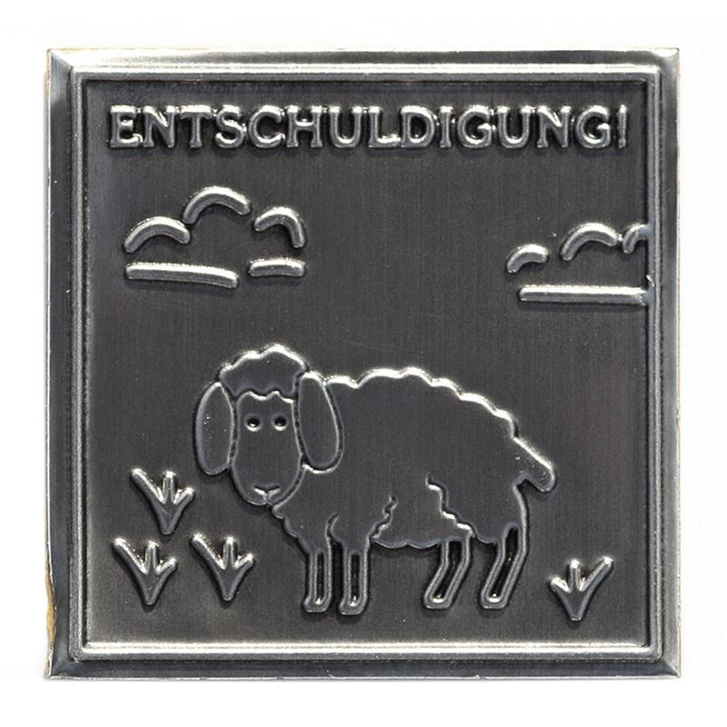 Zinnetikett 'Entschuldigung', quadratisch, Metall, silber Zinnetikett 'Entschuldigung', quadratisch, Metall, silber