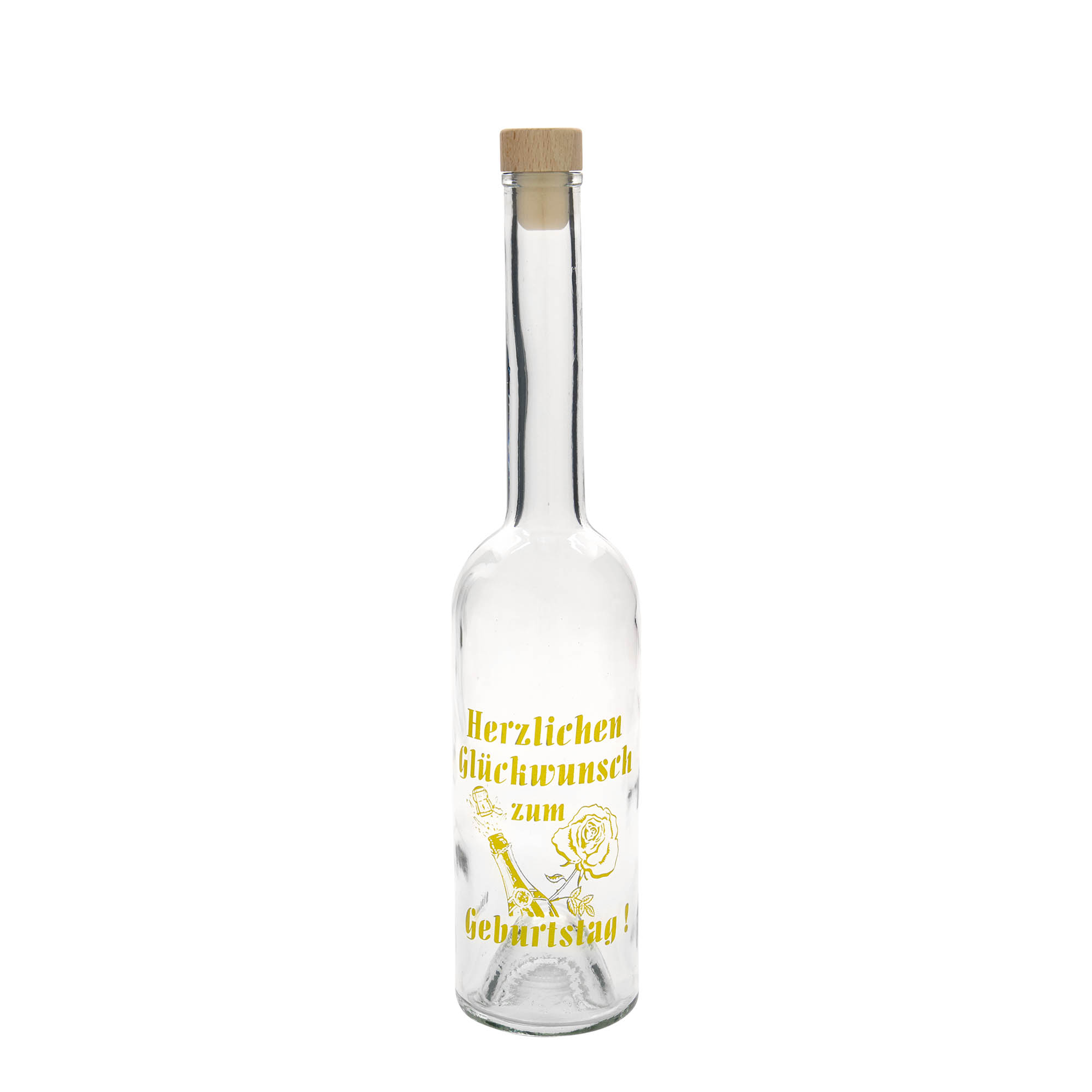 500 ml Glasflasche Maximo bedruckt 'Karneval', Mündung: Kork 500 ml Glasflasche Maximo bedruckt 'Karneval', Mündung: Kork