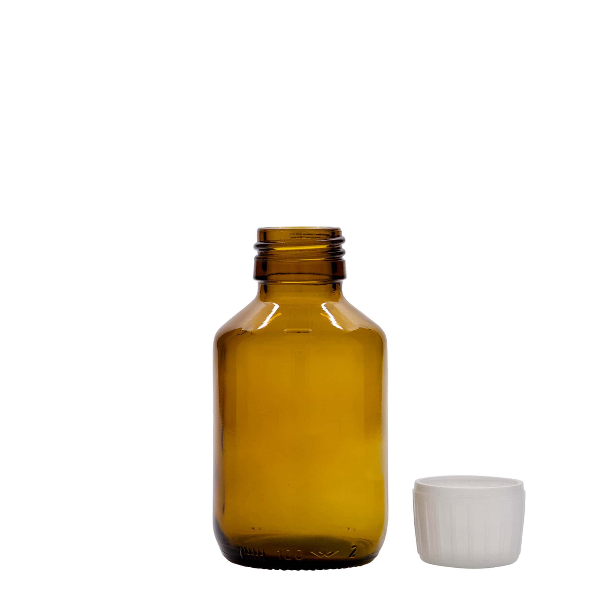 100 ml Medizinflasche, braun, Glas, Mündung: PP 28