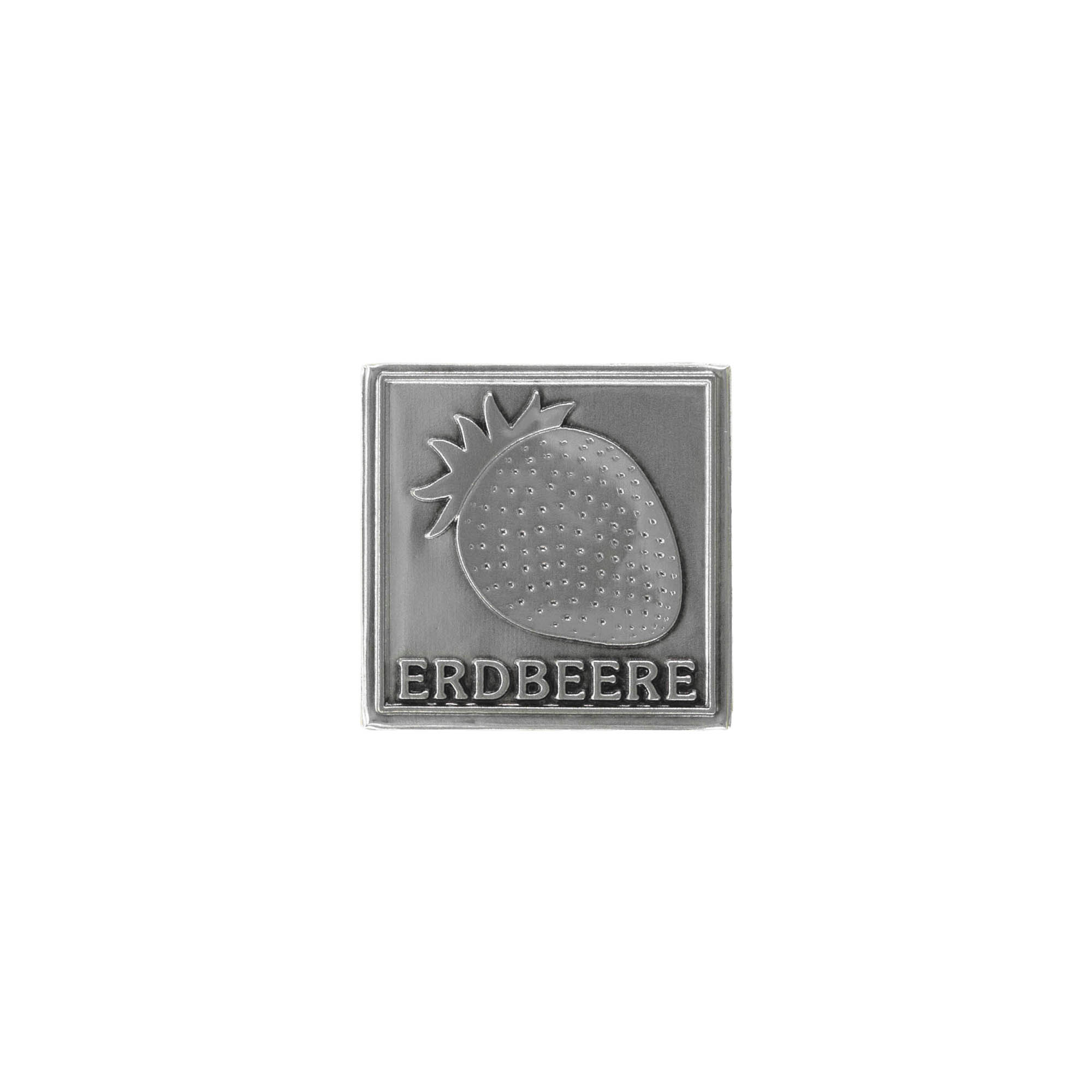 Zinnetikett 'Erdbeere', quadratisch, Metall, silber Zinnetikett 'Erdbeere', quadratisch, Metall, silber