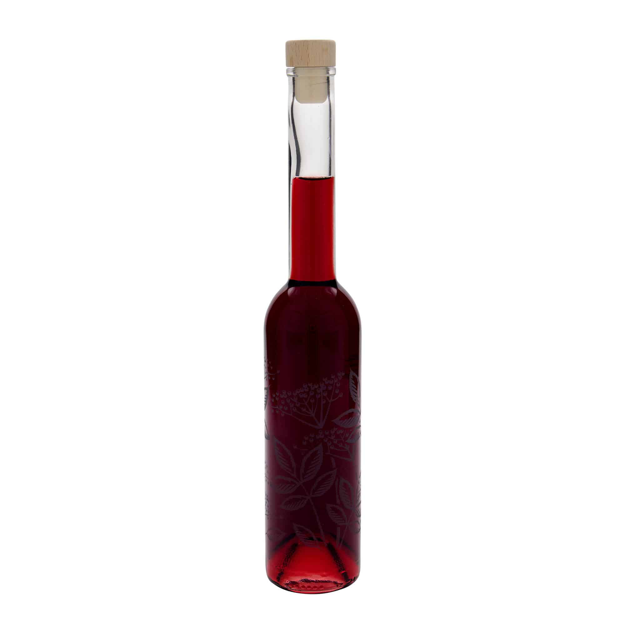 350 ml Glasflasche 'Opera', Motiv: Holunder, Mündung: Kork