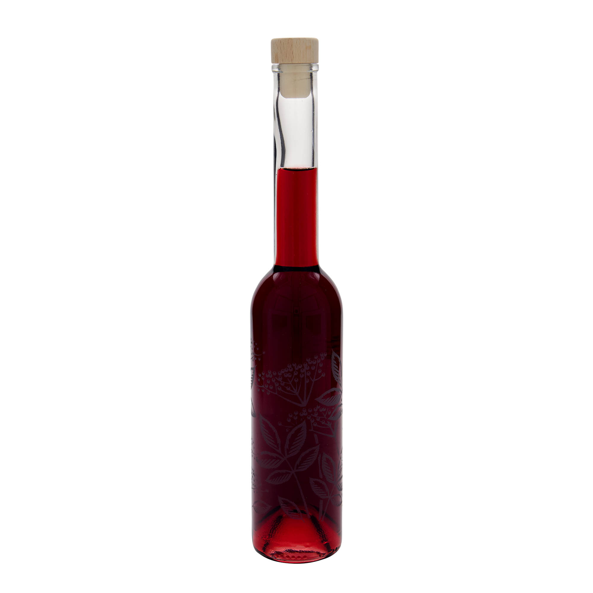 350 ml Glasflasche 'Opera', Motiv: Holunder, Mündung: Kork