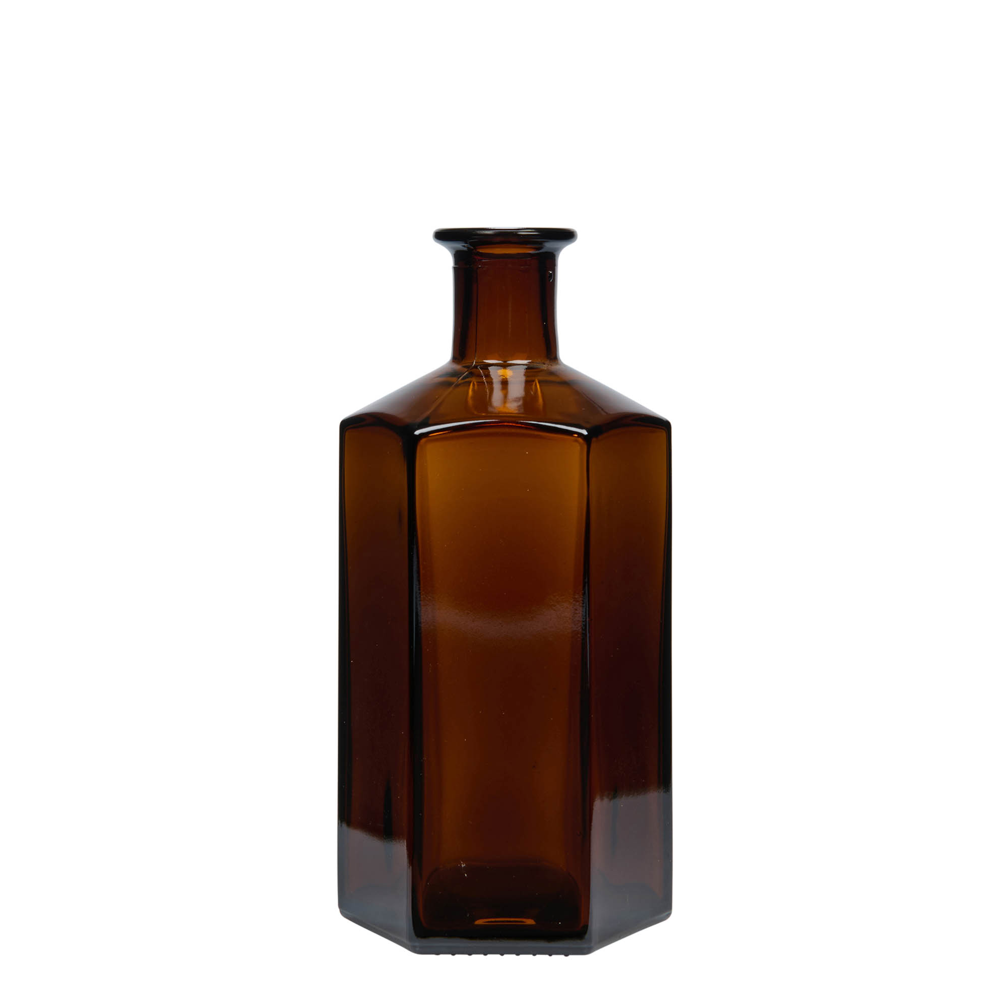 500 ml Glasflasche Apotheker 'Jimmy', sechseckig, braun, Mündung: Kork 500 ml Glasflasche Apotheker 'Jimmy', sechseckig, braun, Mündung: Kork