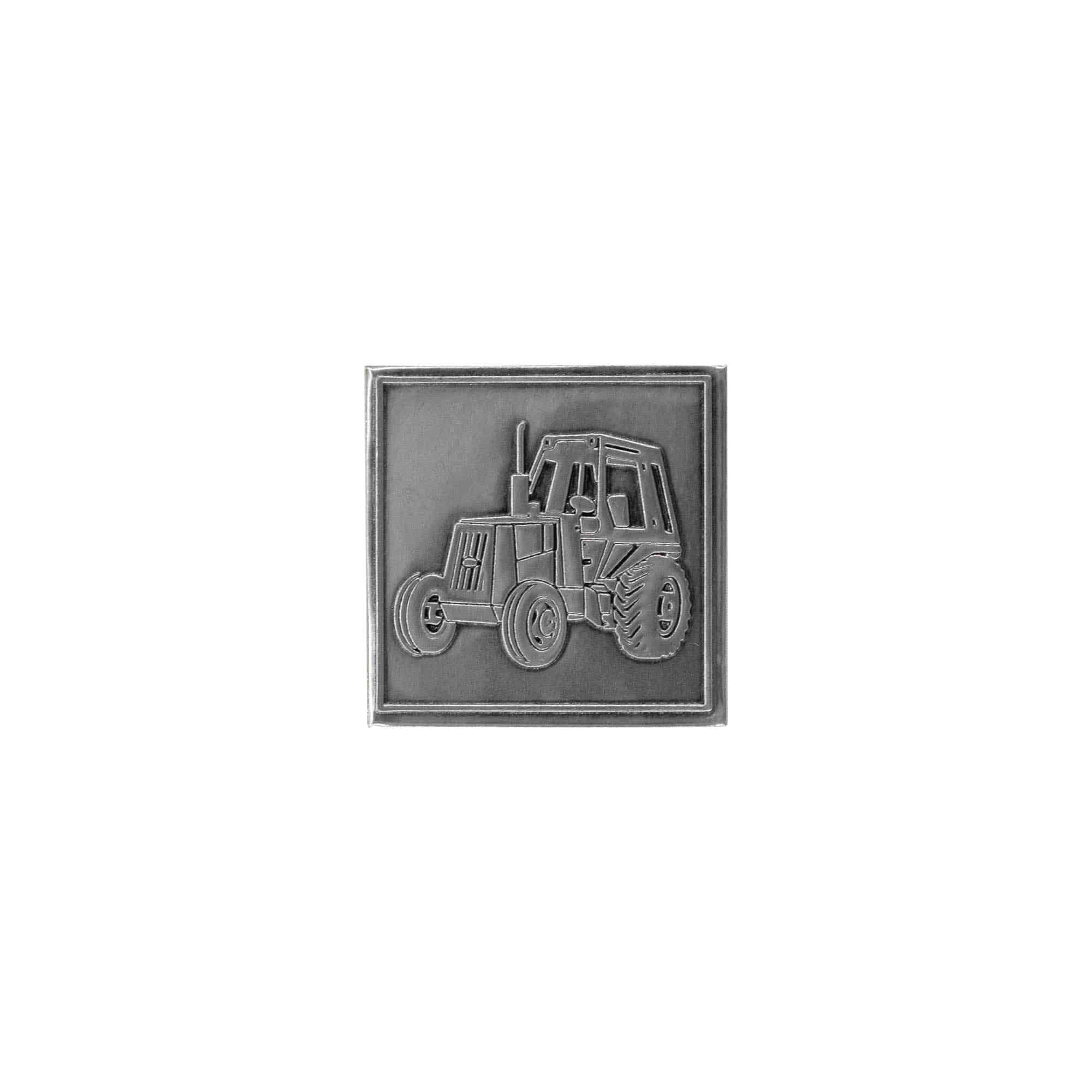 Zinnetikett 'Traktor', quadratisch, Metall, silber Zinnetikett 'Traktor', quadratisch, Metall, silber