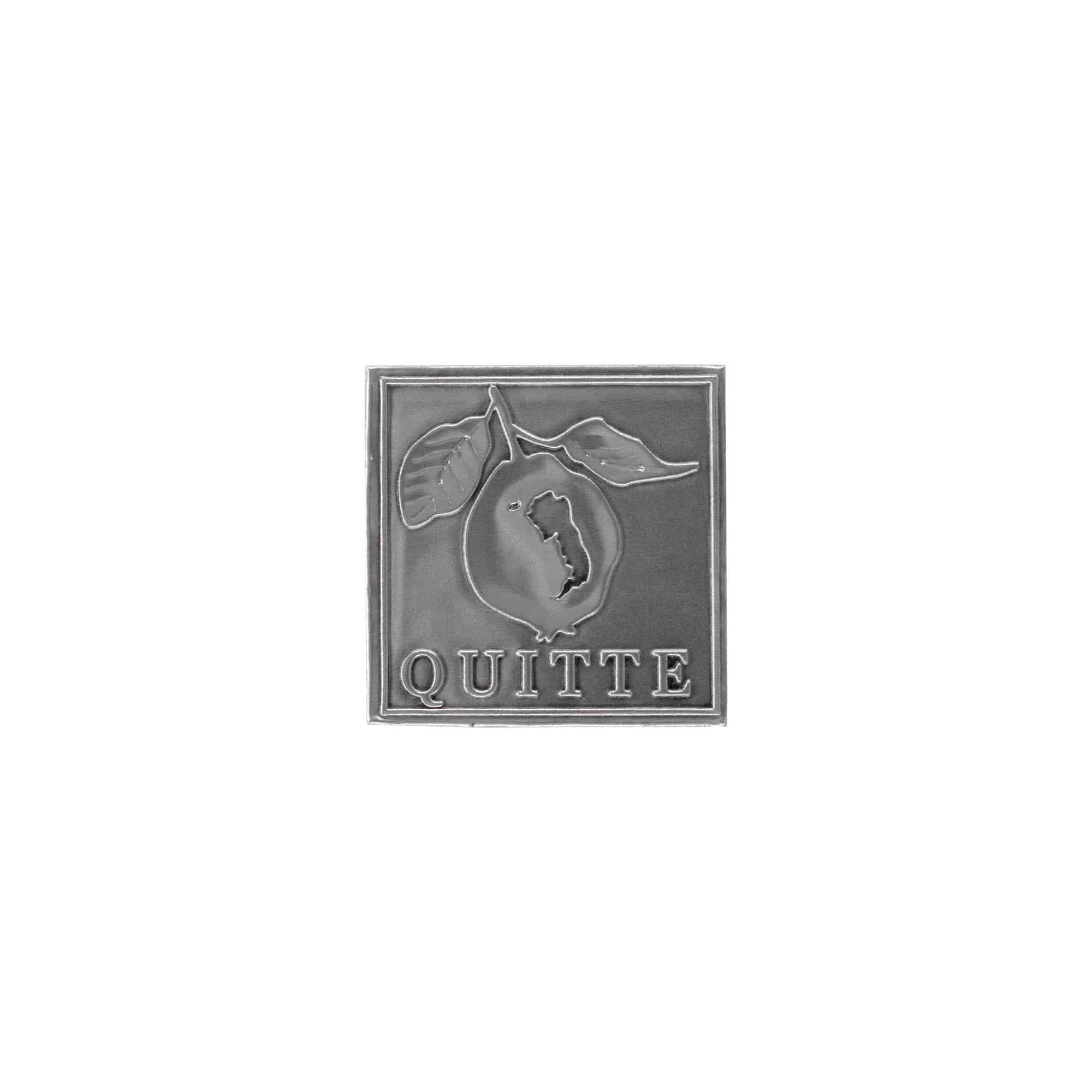 Zinnetikett 'Quitte', quadratisch, Metall, silber Zinnetikett 'Quitte', quadratisch, Metall, silber