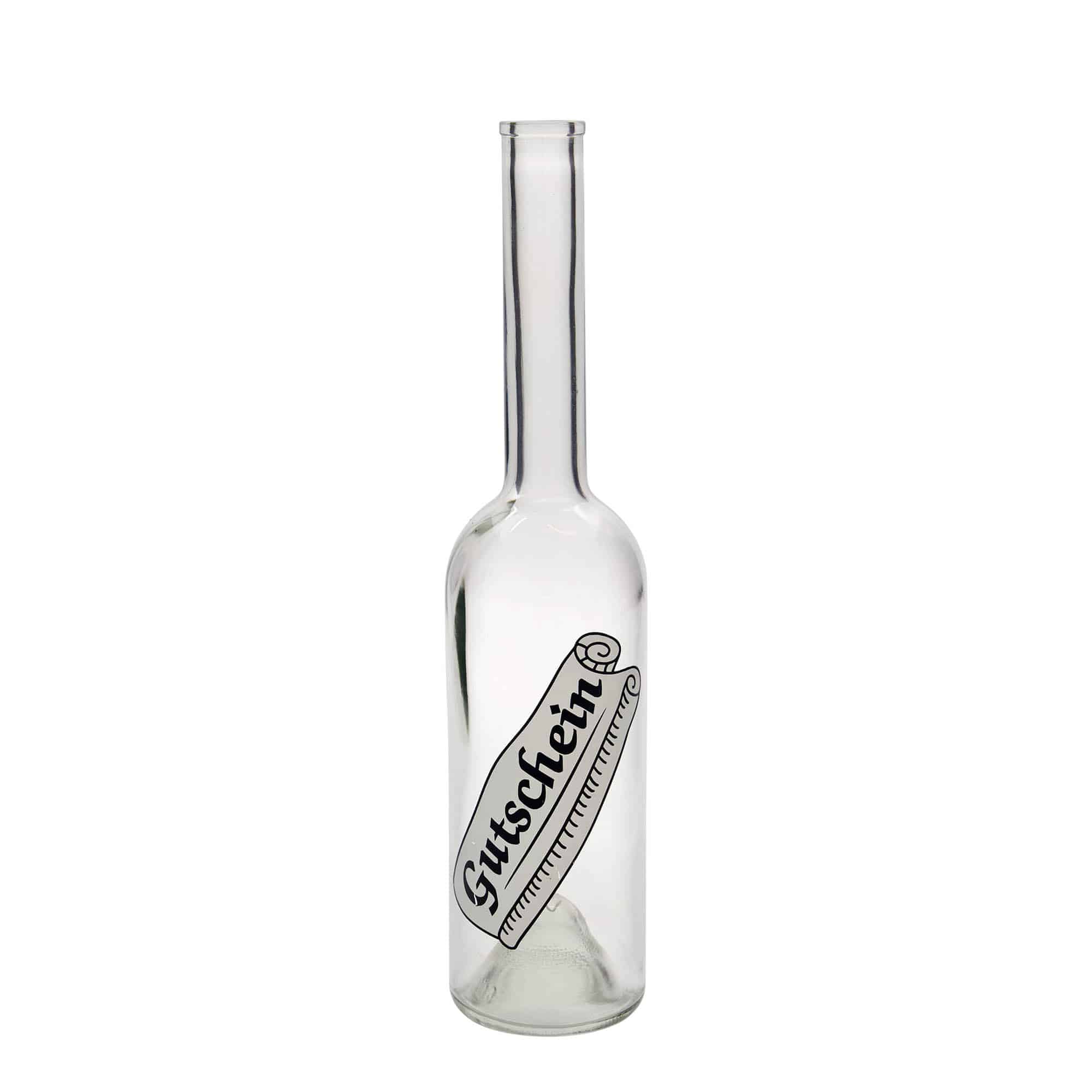 500 ml Glasflasche „Opera“, Motiv: Gutschein, Mündung: Kork