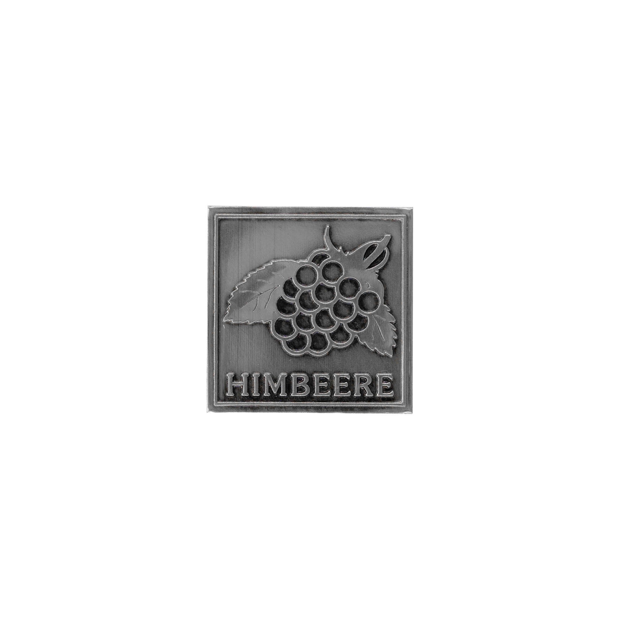 Zinnetikett 'Himbeere', quadratisch, Metall, silber