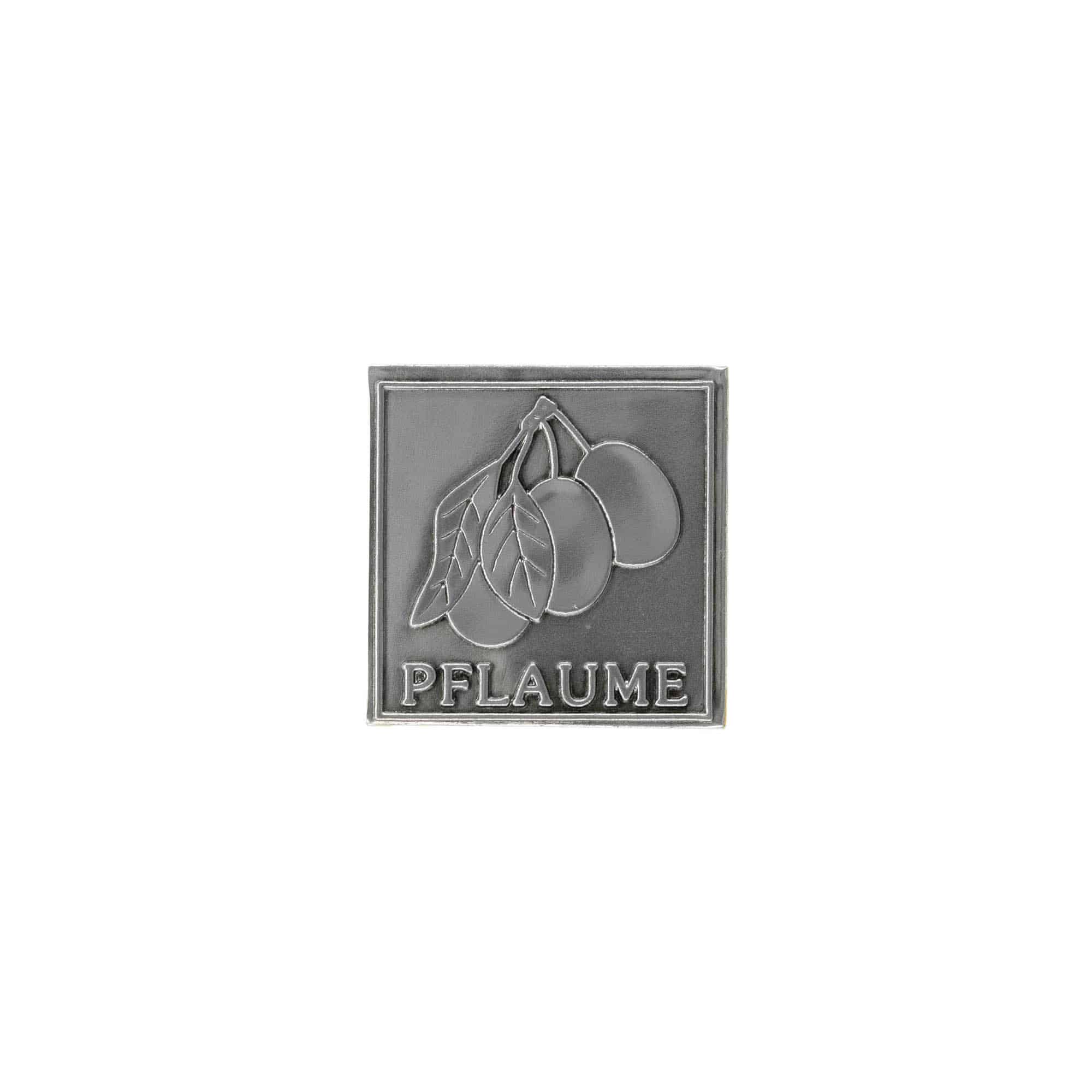 Zinnetikett 'Pflaume', quadratisch, Metall, silber