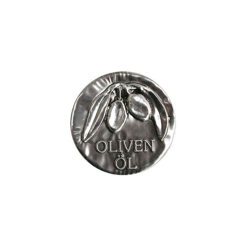 Zinnetikett 'Olivenöl', Metall, silber