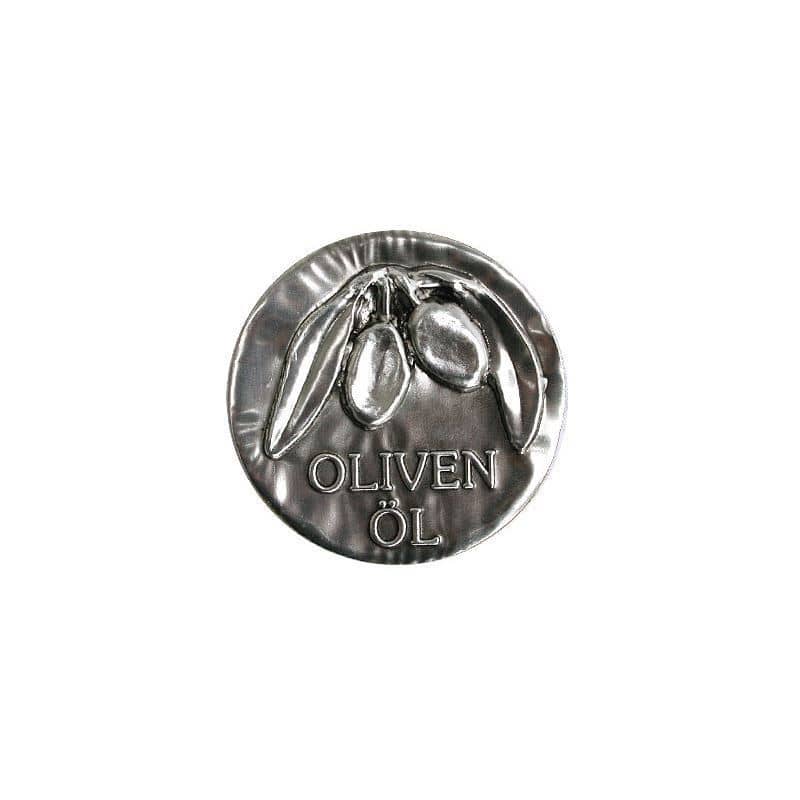Zinnetikett 'Olivenöl', Metall, silber Zinnetikett 'Olivenöl', Metall, silber