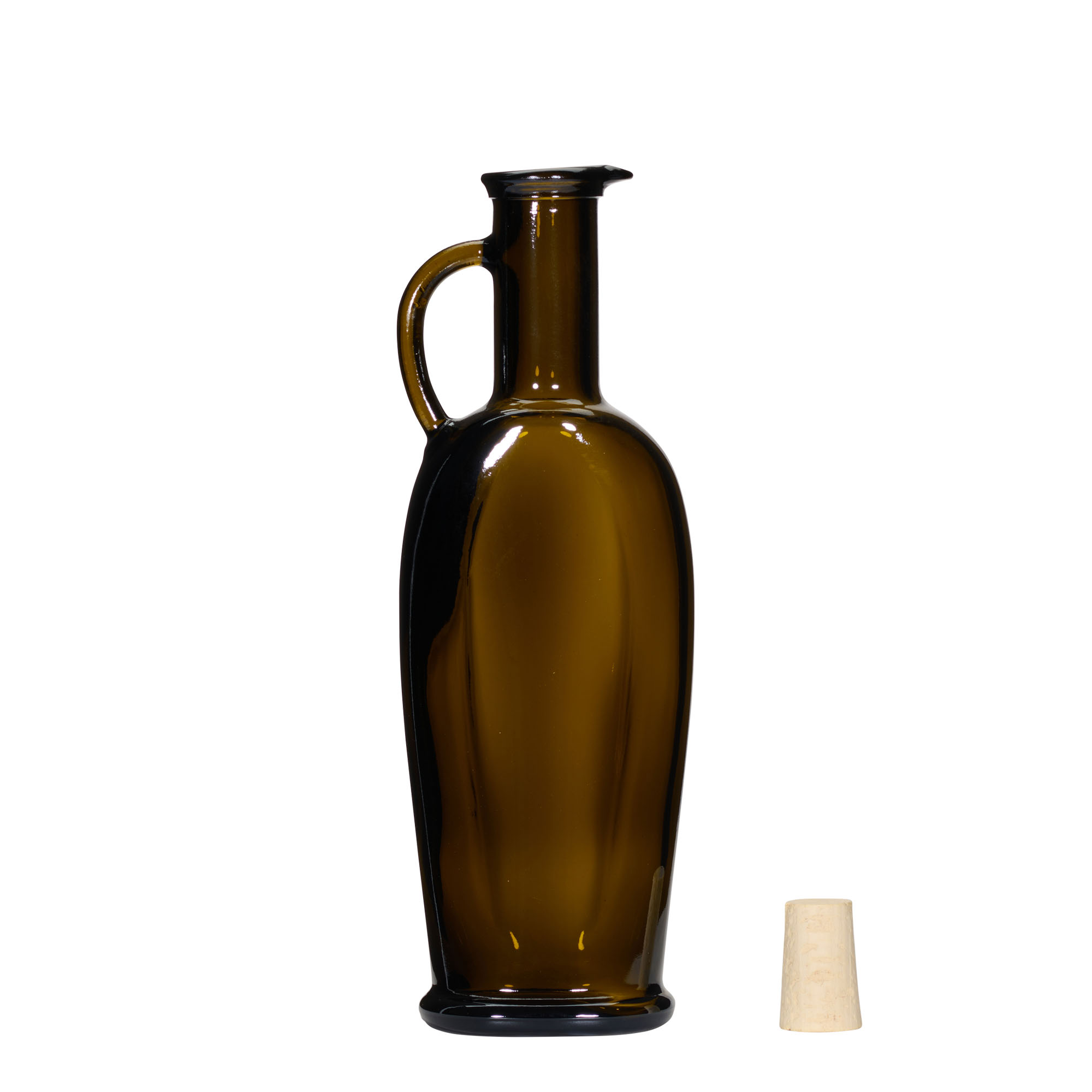 250 ml Glasflasche 'Eleganta', oval, antikgrün, Mündung: Kork 250 ml Glasflasche 'Eleganta', oval, antikgrün, Mündung: Kork