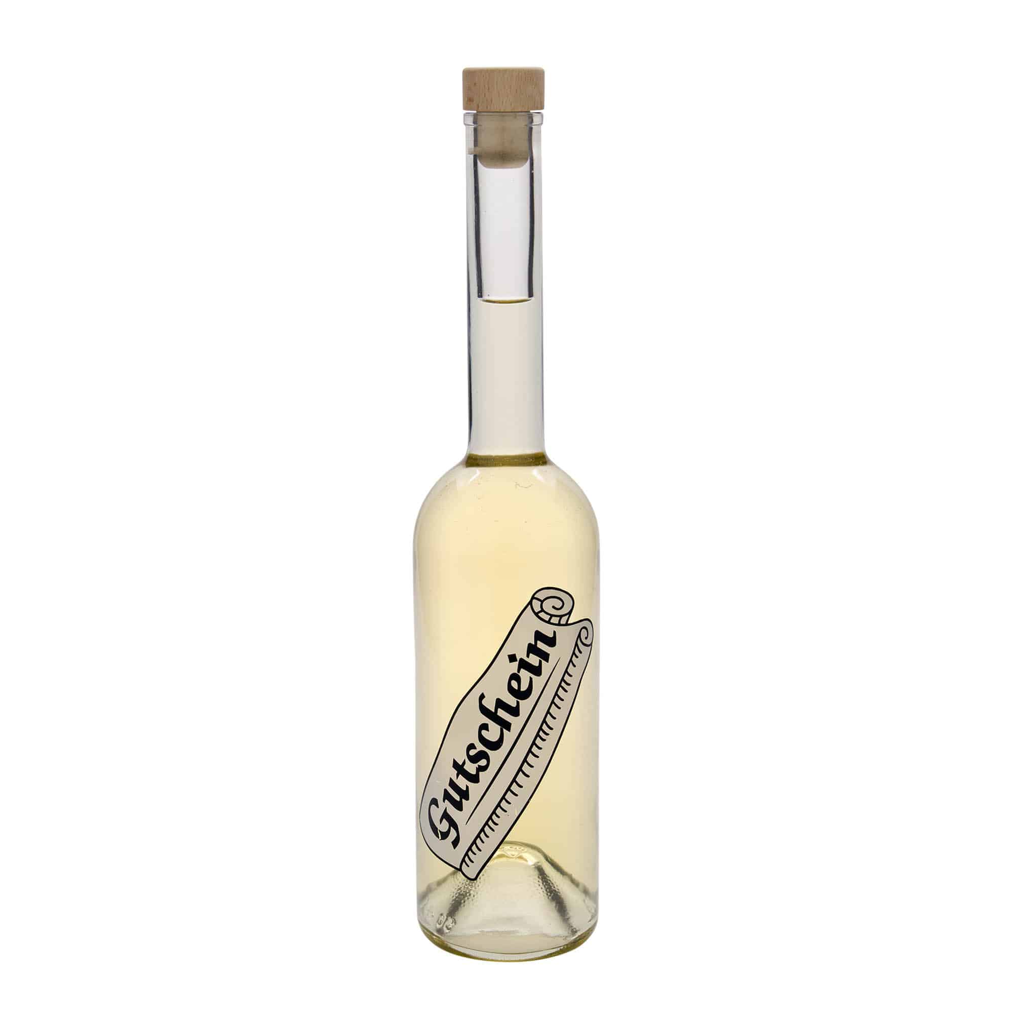 500 ml Glasflasche „Opera“, Motiv: Gutschein, Mündung: Kork