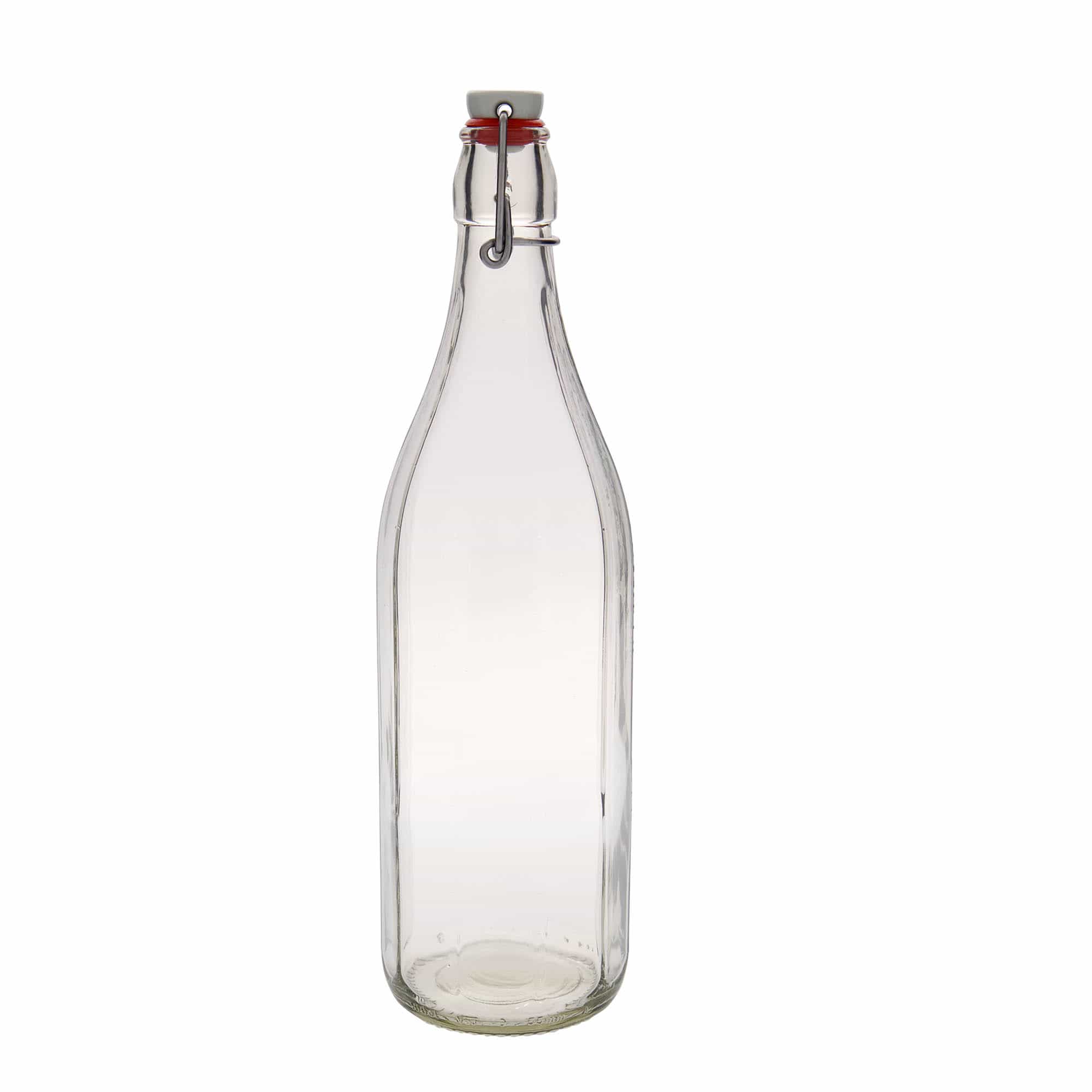1.000 ml Glasflasche „Bravo“, zehneckig, Mündung: Bügelverschluss