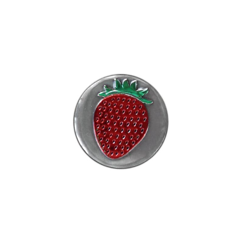 Zinnetikett „Erdbeere“, rund, Metall, silber