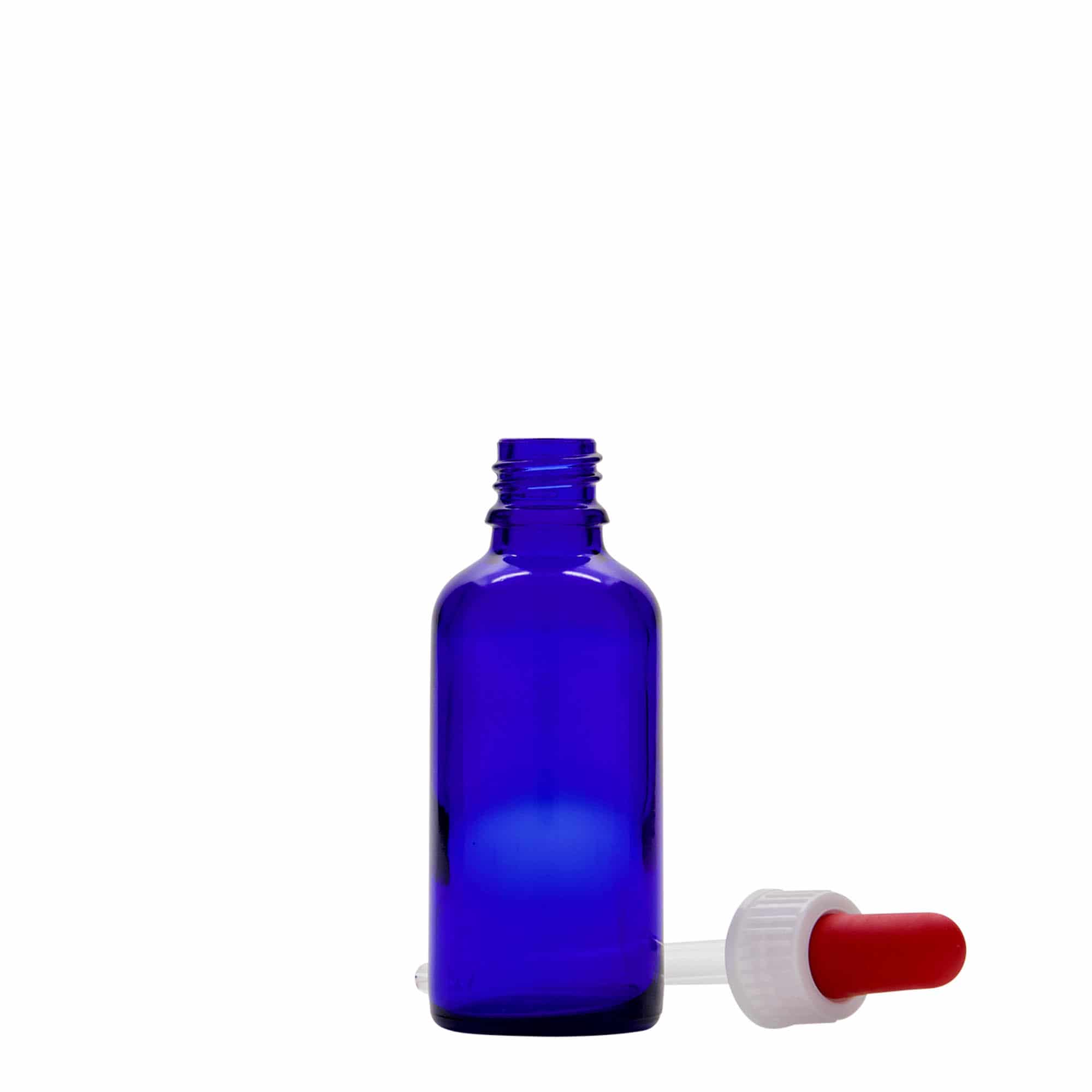 50 ml Pipettenflasche Medizin, Glas, royalblau-rot, Mündung: DIN 18