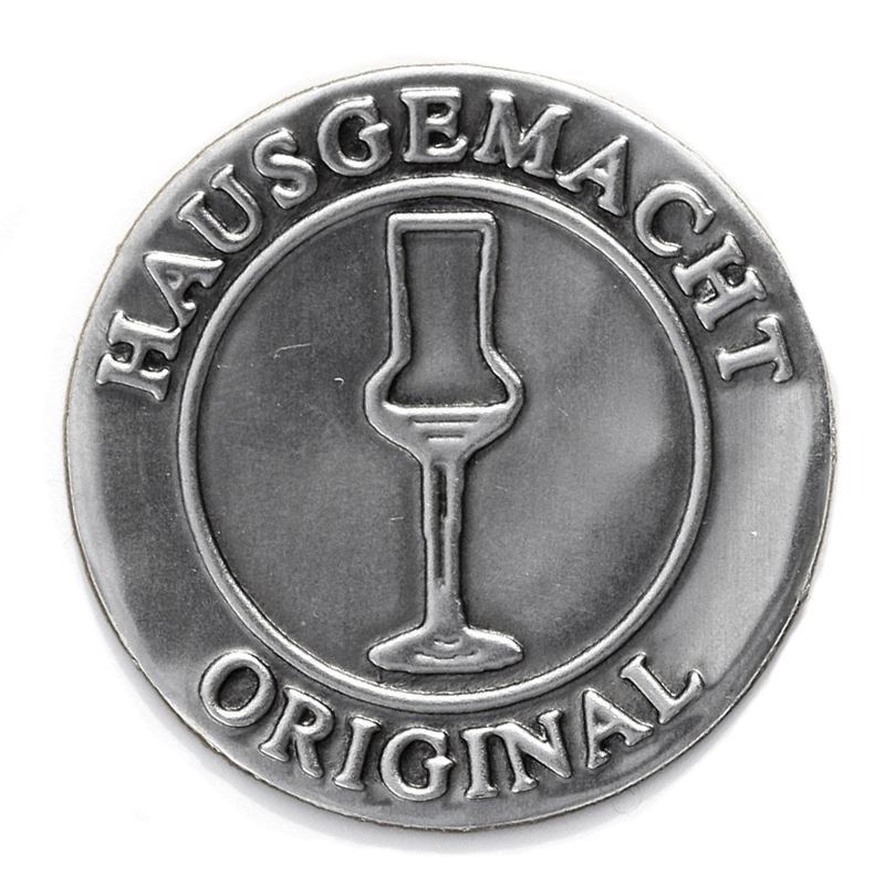 Zinnetikett „Original Hausgemacht“, rund, Metall, silber