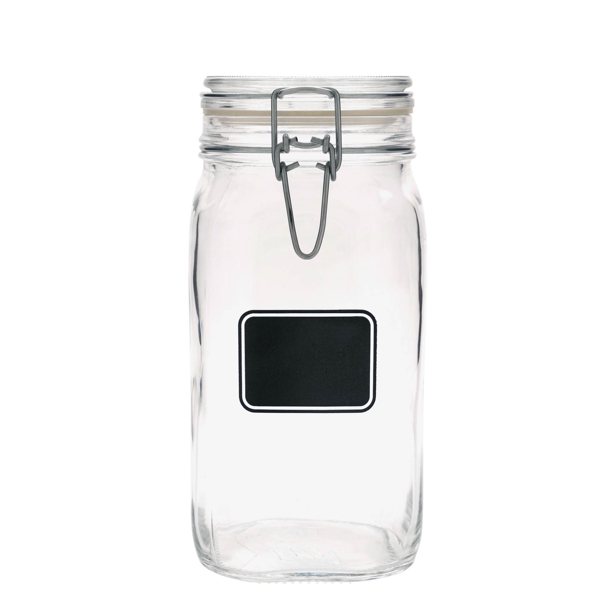 1.500 ml Drahtbügelglas „Fido“, Motiv: Etikettenfeld, quadratisch, Mündung: Drahtbügelverschluss