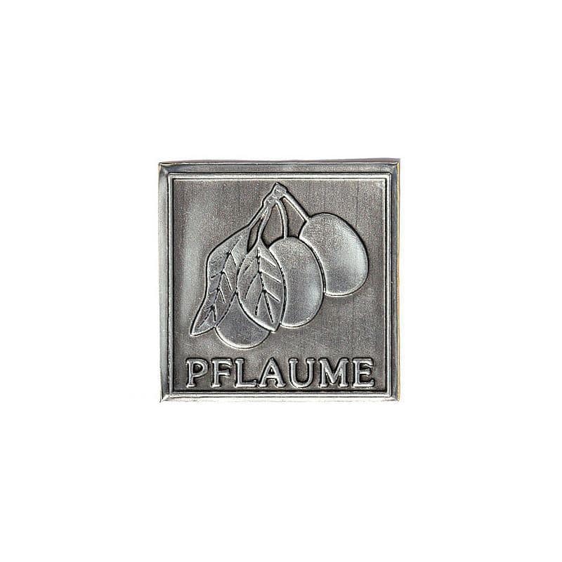 Zinnetikett 'Pflaume', quadratisch, Metall, silber