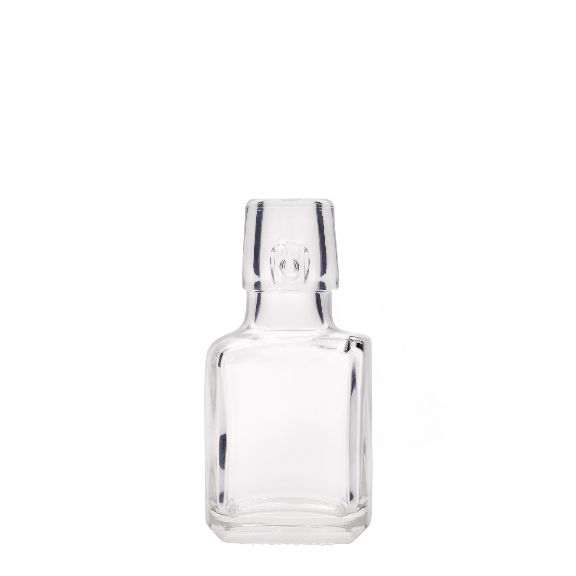 100 ml Glasflasche 'Kubica', quadratisch, Mündung: Bügelverschluss
