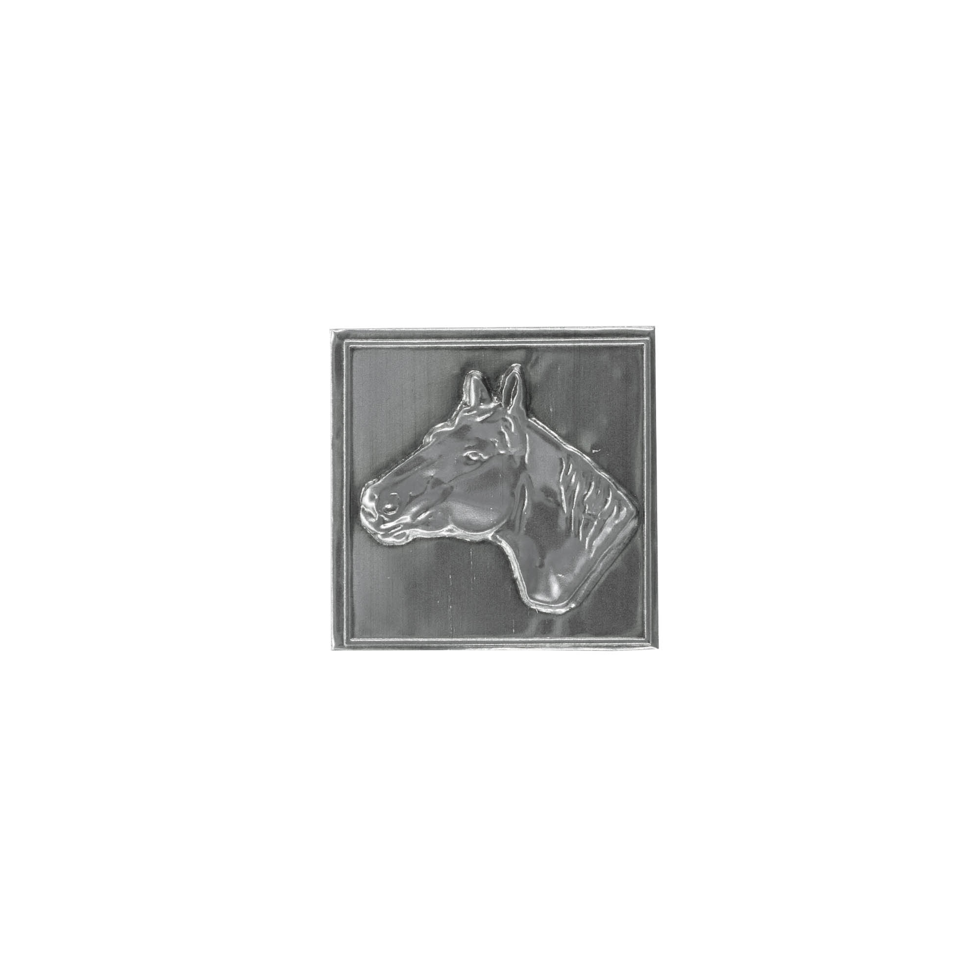 Zinnetikett 'Pferd', quadratisch, Metall, silber Zinnetikett 'Pferd', quadratisch, Metall, silber