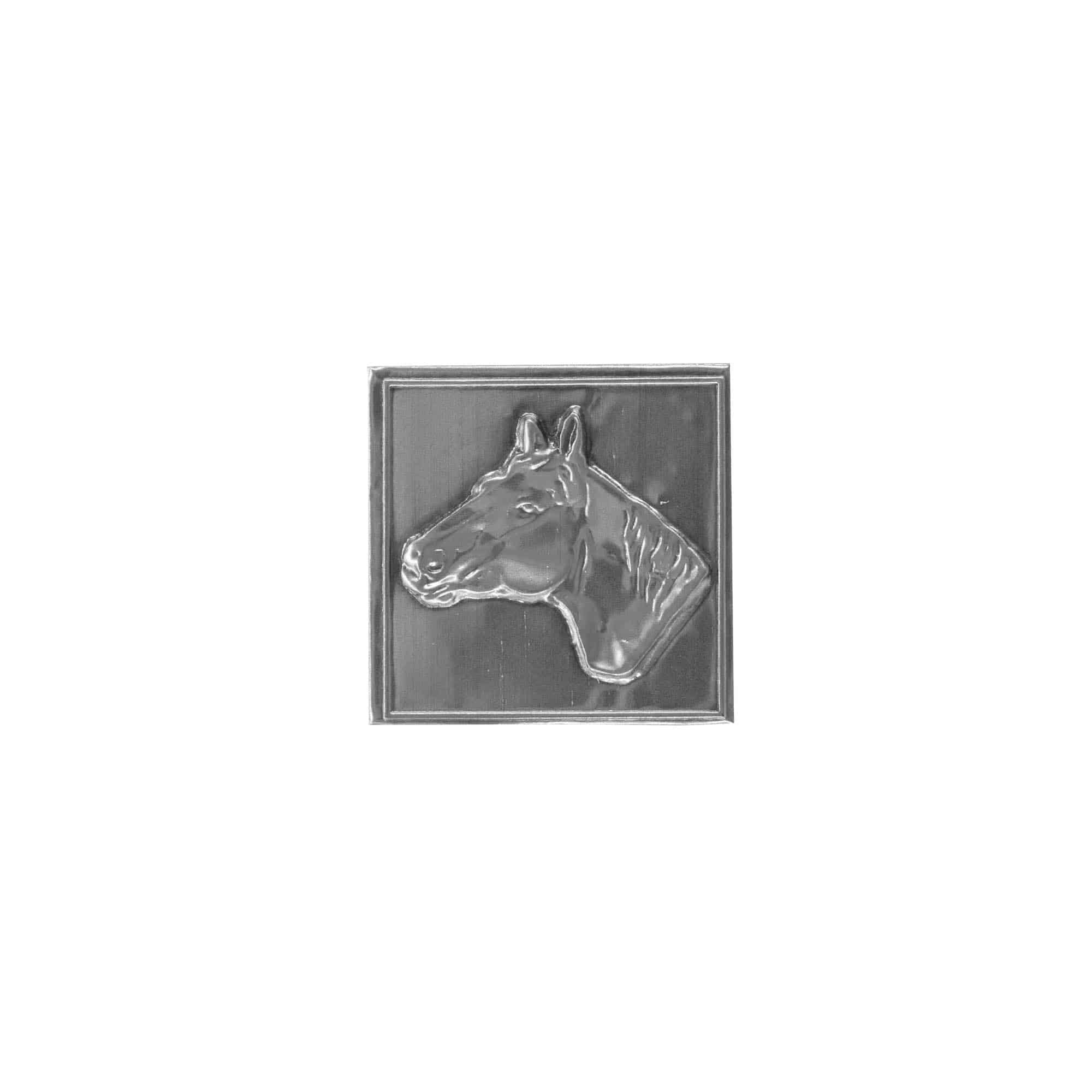 Zinnetikett „Pferd“, quadratisch, Metall, silber