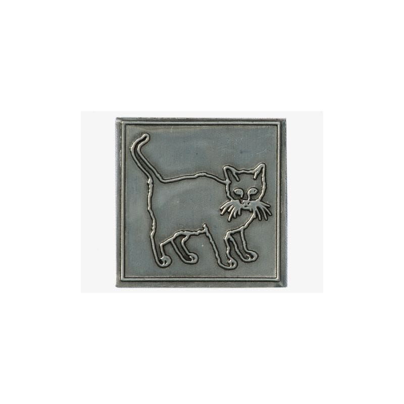 Zinnetikett 'Katze', quadratisch, Metall, silber Zinnetikett 'Katze', quadratisch, Metall, silber