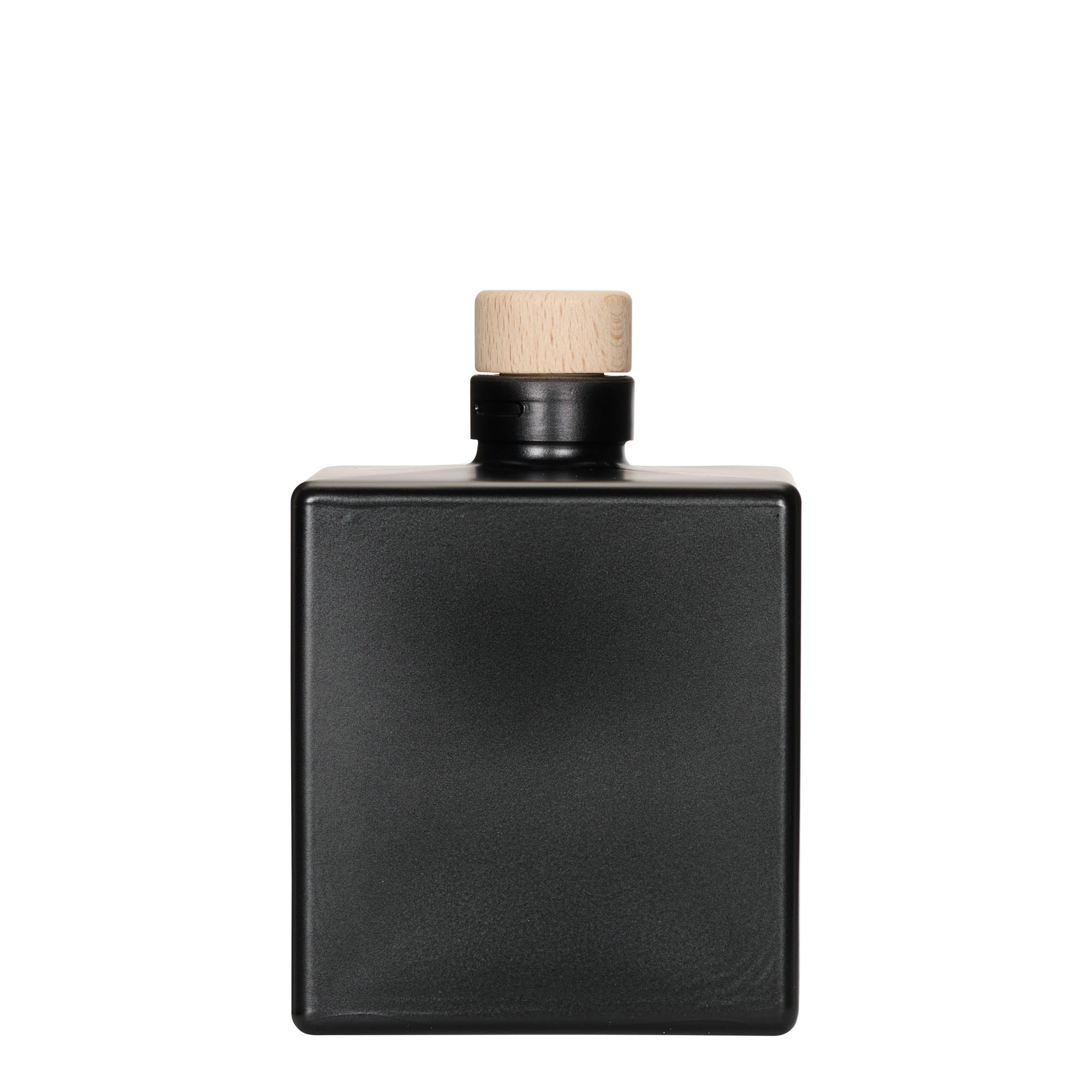 500 ml Glasflasche 'Cube', quadratisch, schwarz, Mündung: Kork