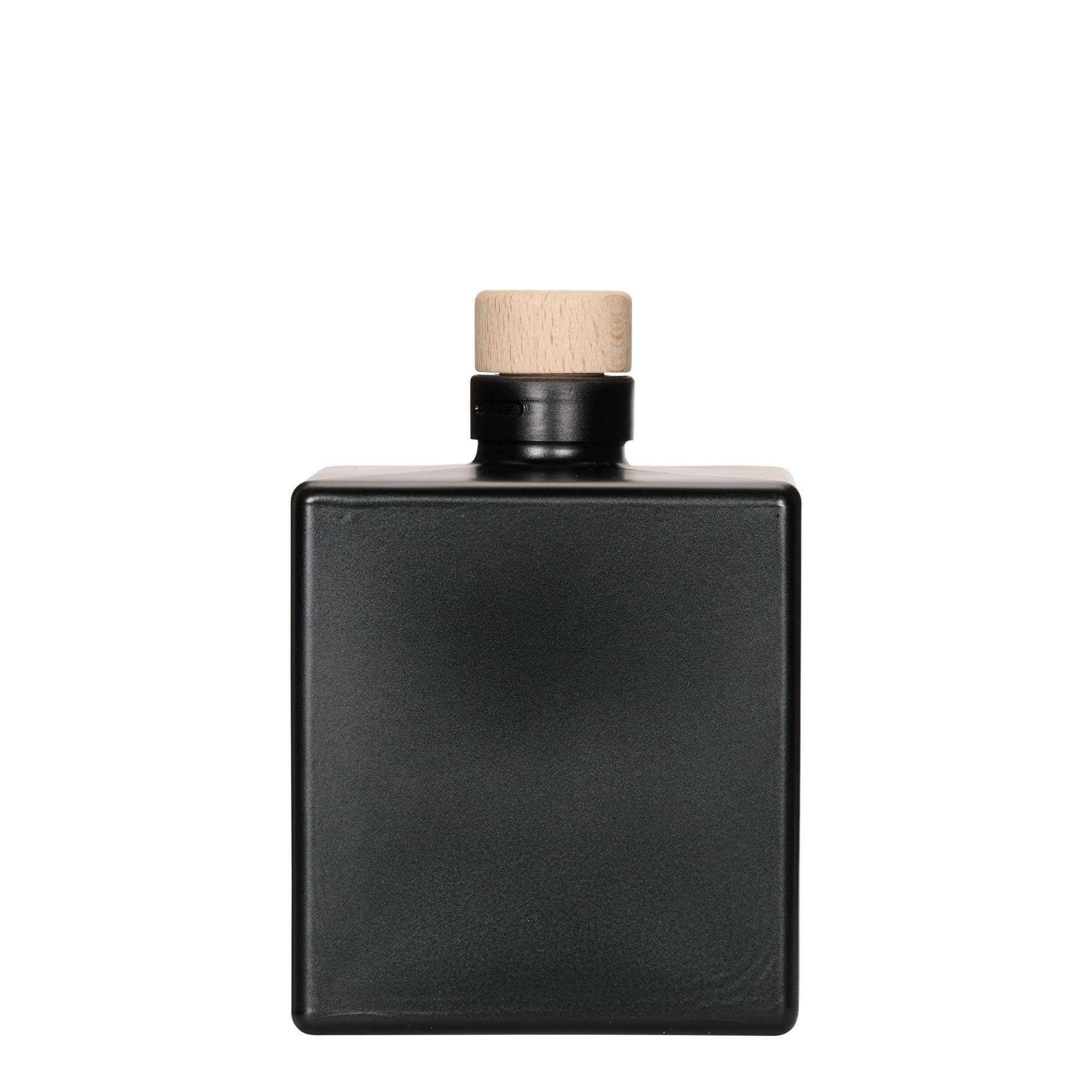 500 ml Glasflasche „Cube“, quadratisch, schwarz, Mündung: Kork