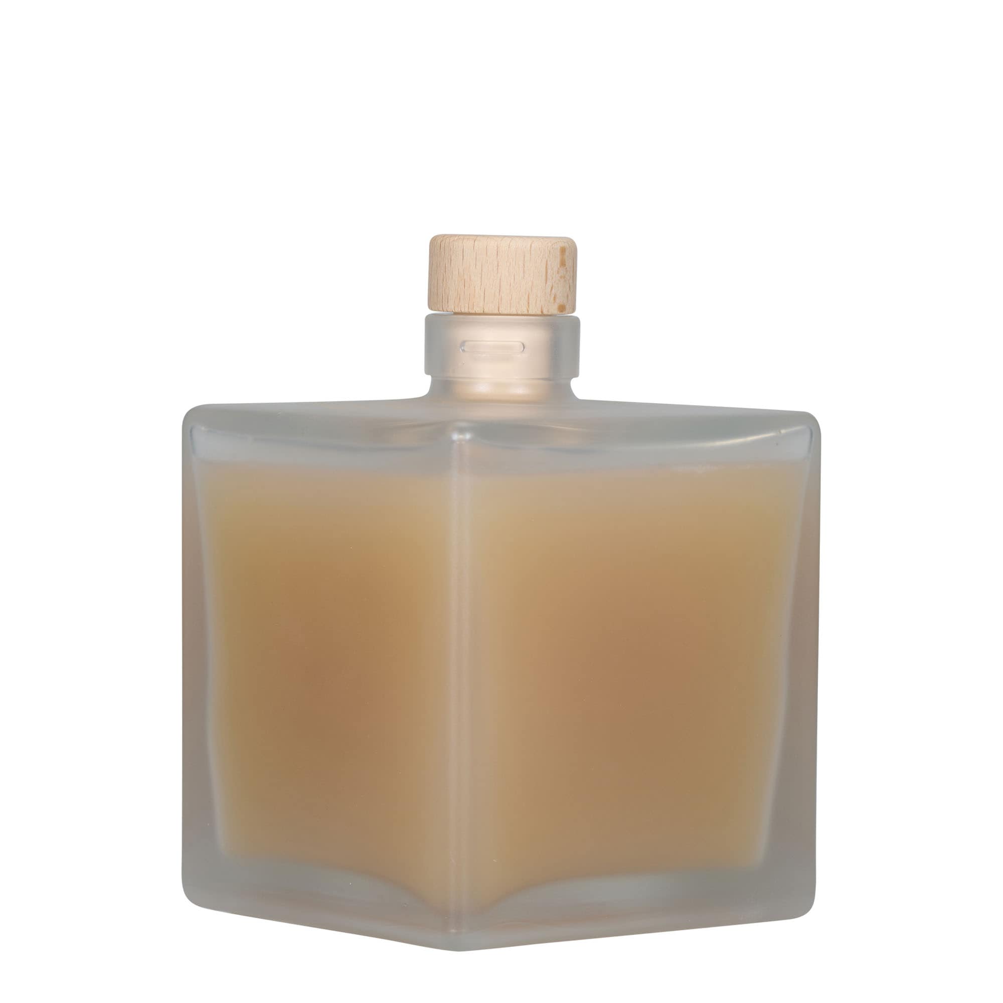 500 ml Glasflasche „Cube“, quadratisch, geeist, Mündung: Kork