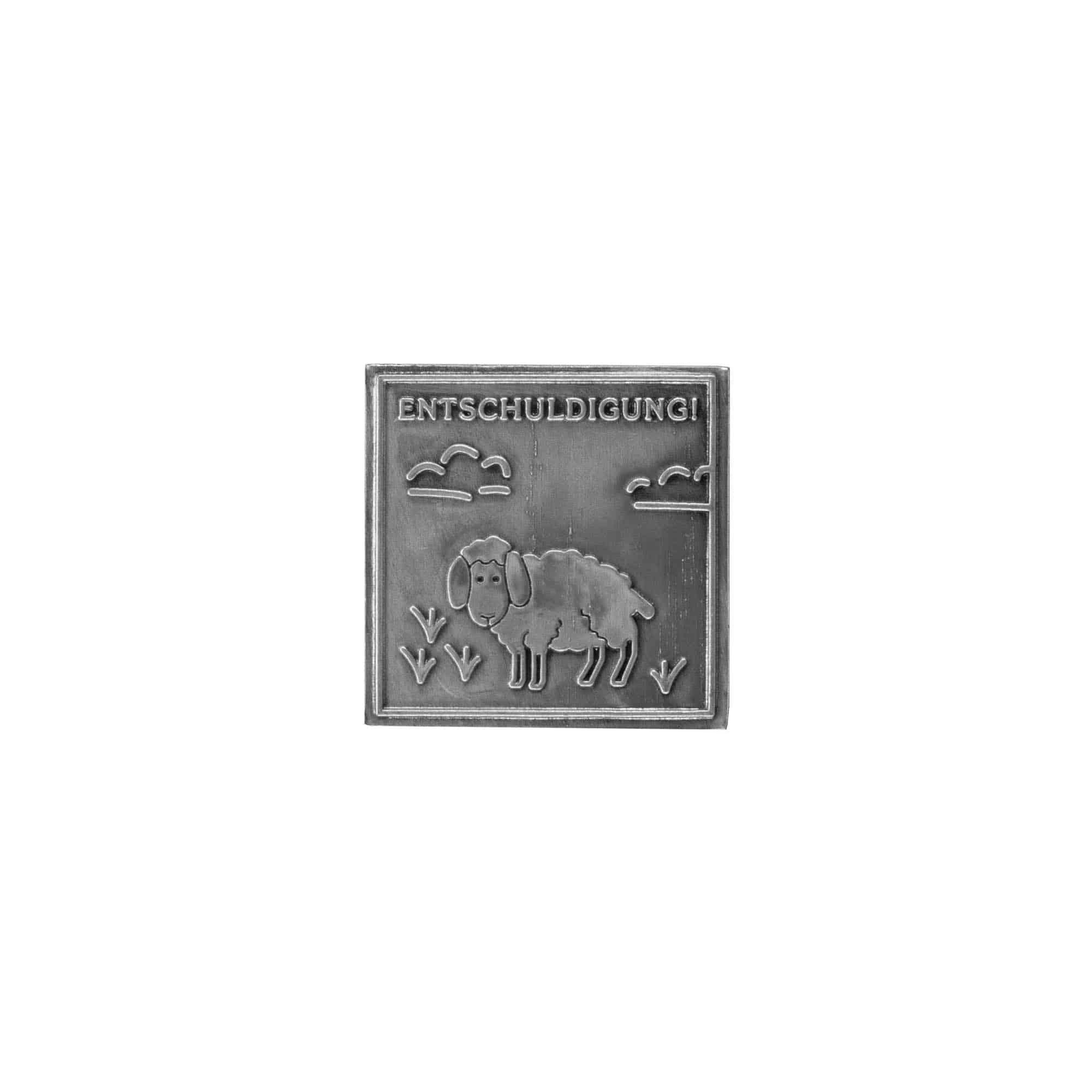 Zinnetikett 'Entschuldigung', quadratisch, Metall, silber Zinnetikett 'Entschuldigung', quadratisch, Metall, silber